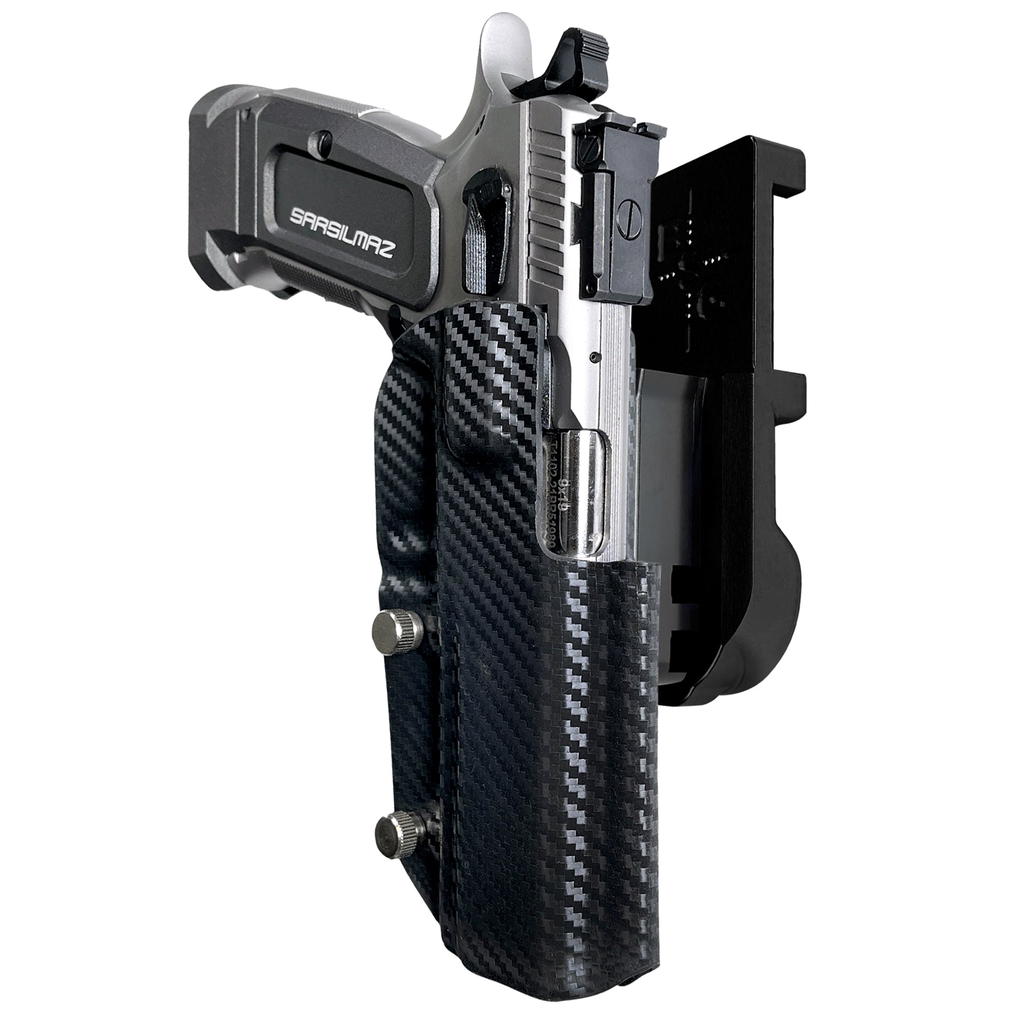 SAR K-12 Sport IPSC/USPA Quick Mount Holster with Black Belt Attachment, Carbon Fiber Holster Shell