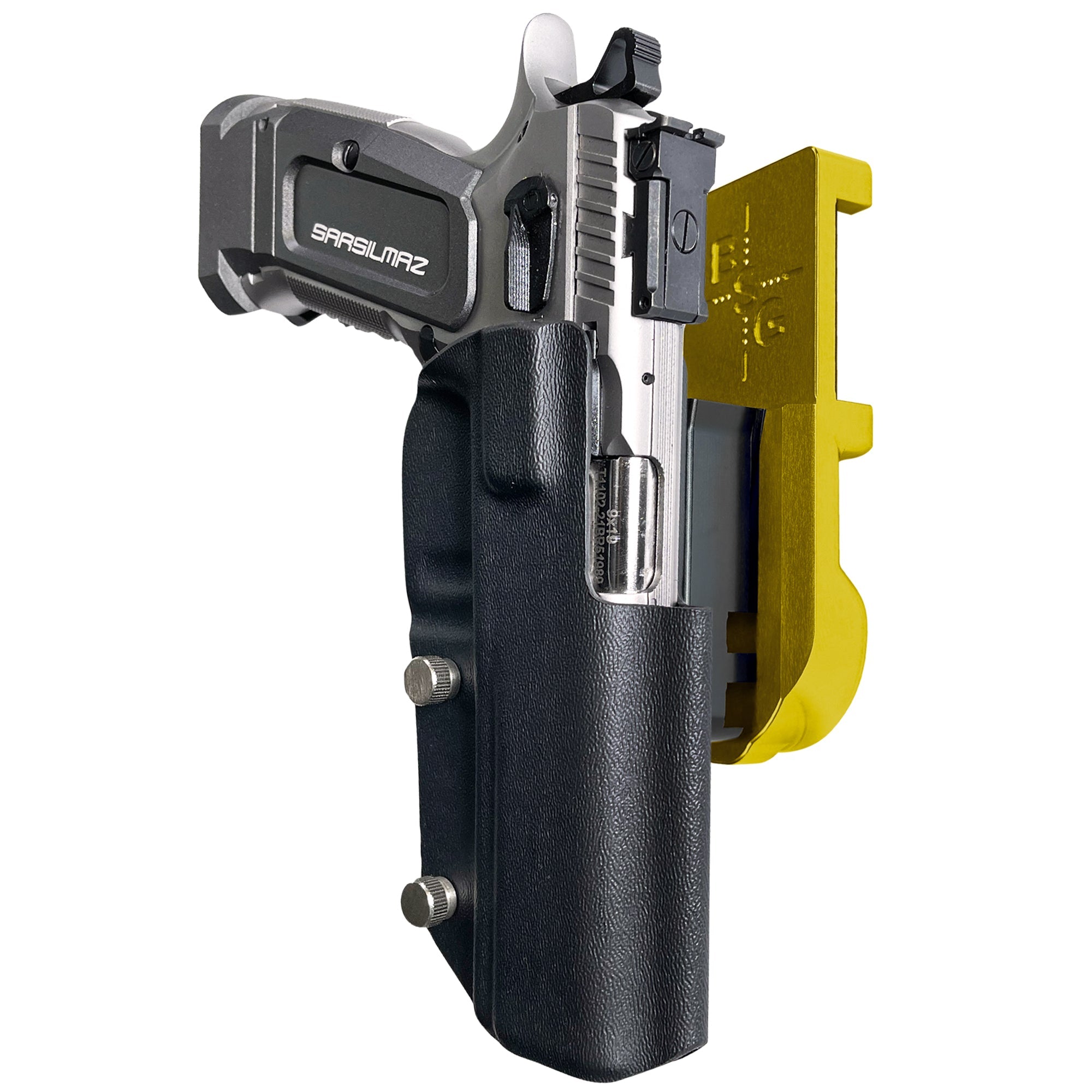 SAR K-12 Sport IPSC/USPA Quick Mount Holster with 24K Gold Belt Attachment, Black Holster Shell