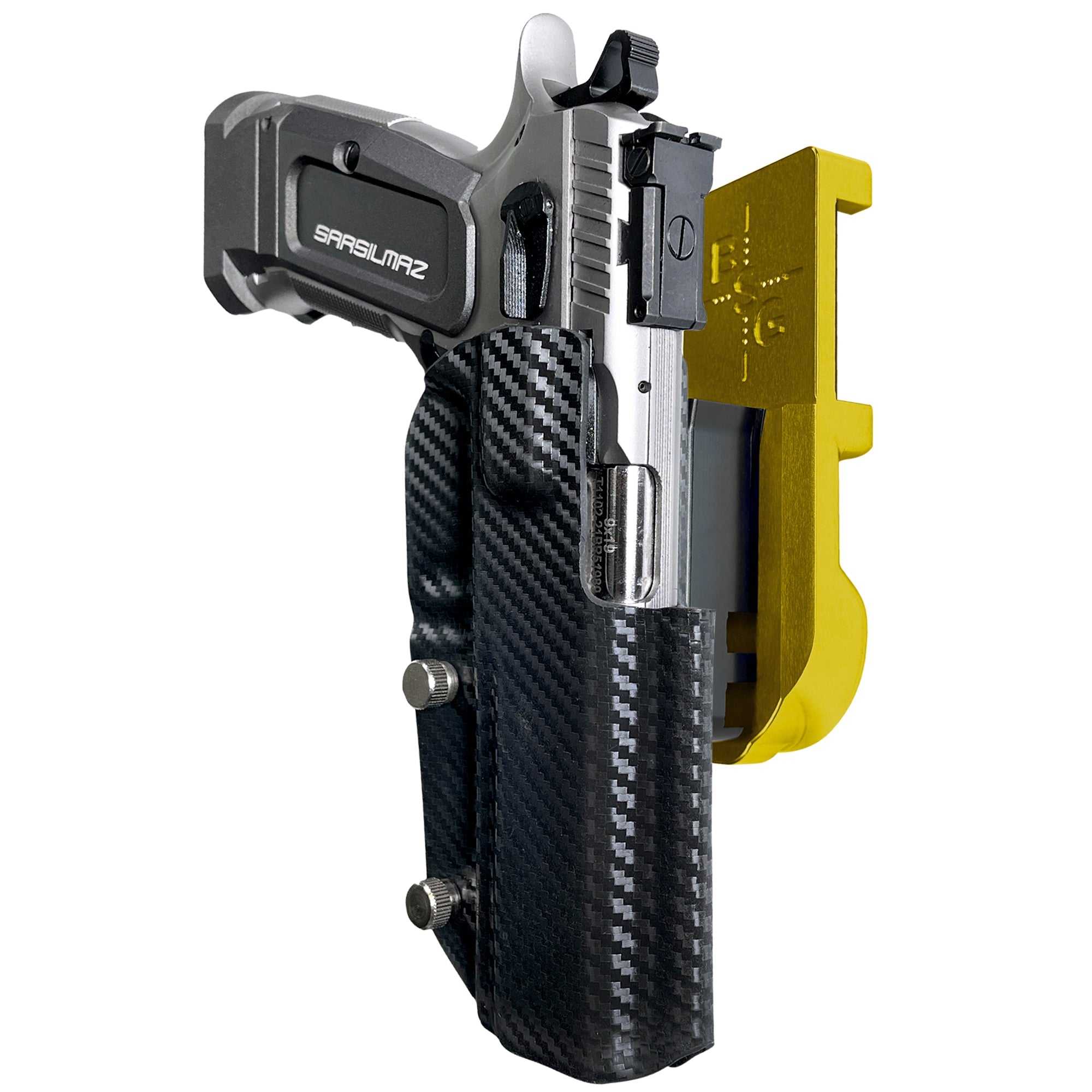 SAR K-12 Sport IPSC/USPA Quick Mount Holster with 24K Gold Belt Attachment, Carbon Fiber Holster Shell