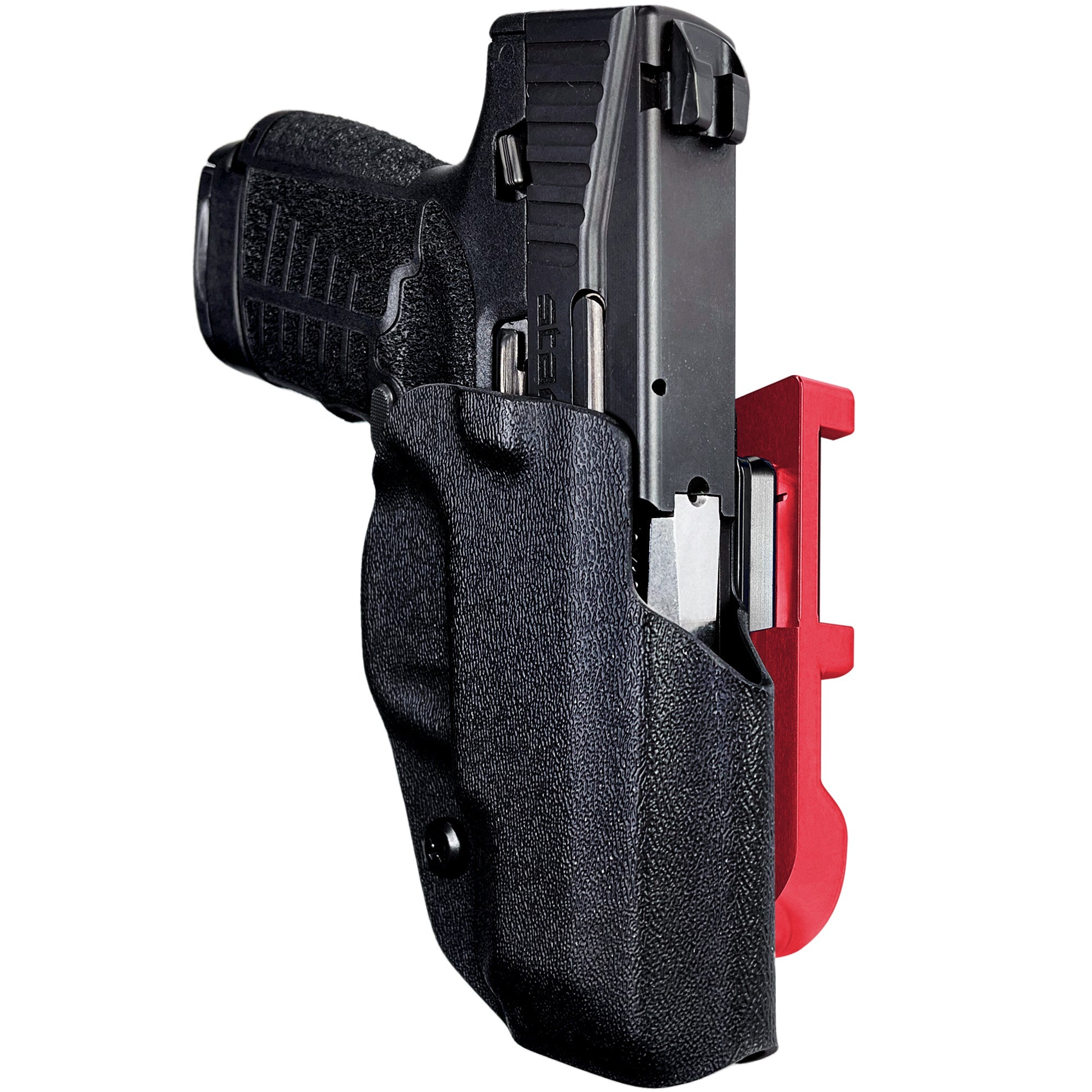 Savage Stance IDPA Quick Mount Holster with Red Belt Attachment, Black Holster Shell