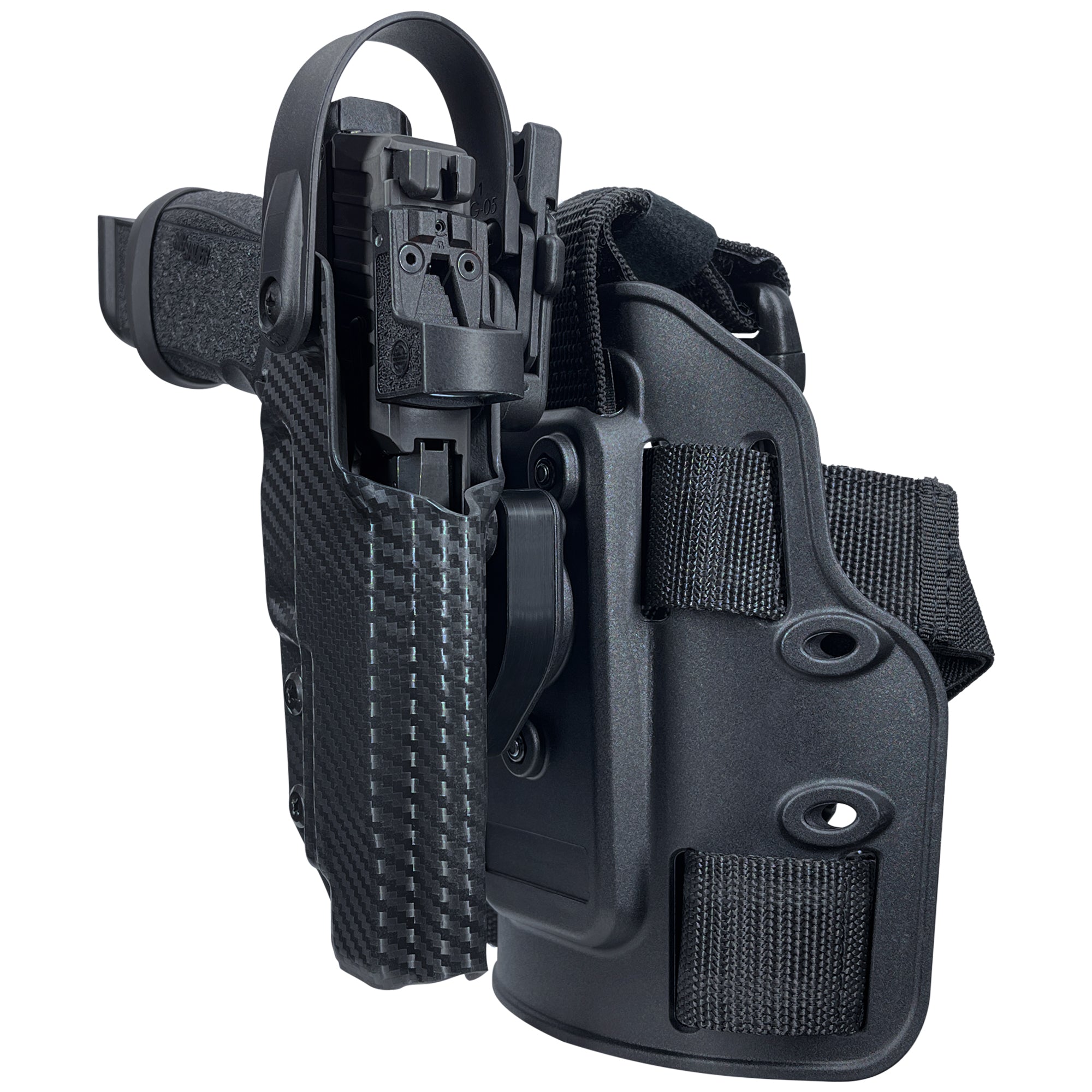 Level II Duty Drop Leg Holster for Sig Sauer P365 Fuse in Carbon Fiber