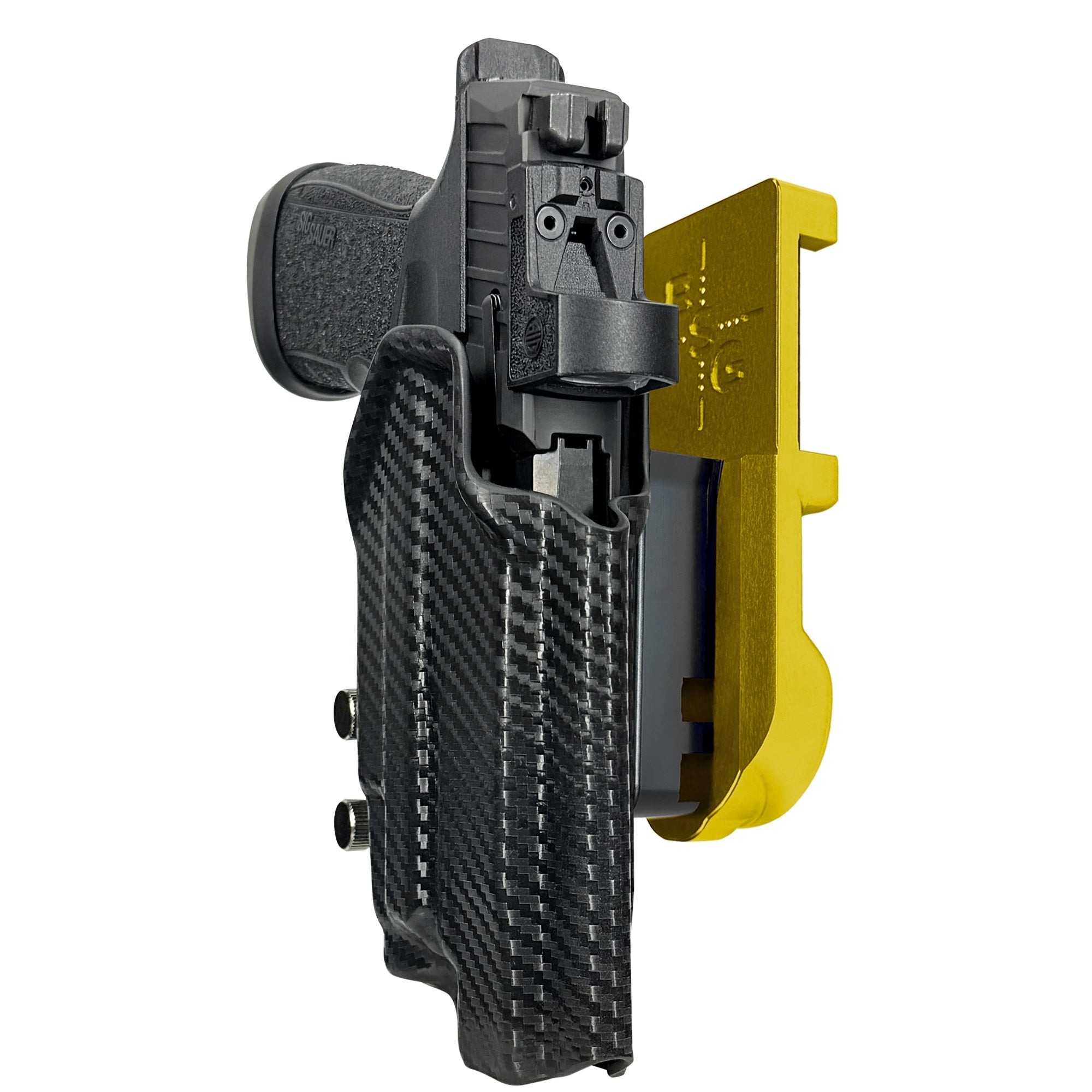 Sig P365 FUSE w/ TLR-7X IPSC/USPA Quick Mount Holster with 24K Gold Belt Attachment, Carbon Fiber Holster Shell