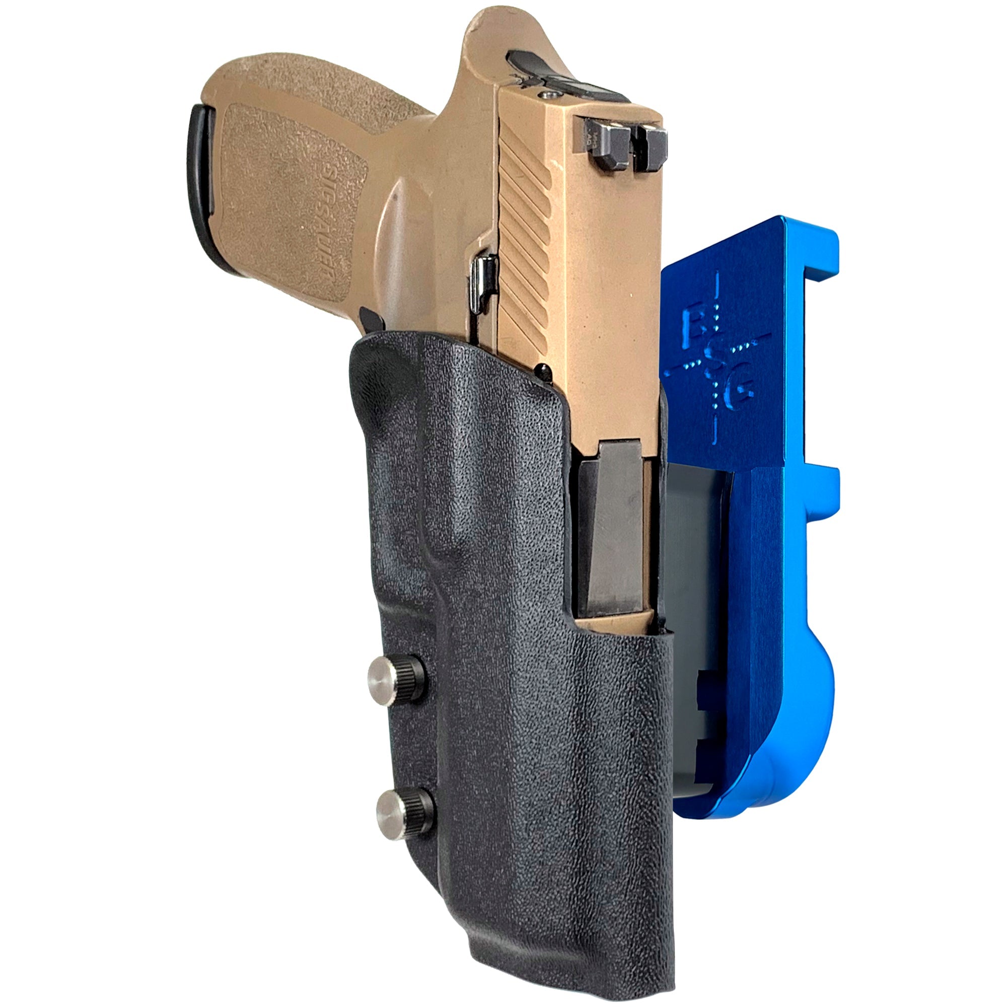 Sig Sauer P320 Compact IPSC/USPA Quick Mount Holster with Blue Belt Attachment, Black Holster Shell