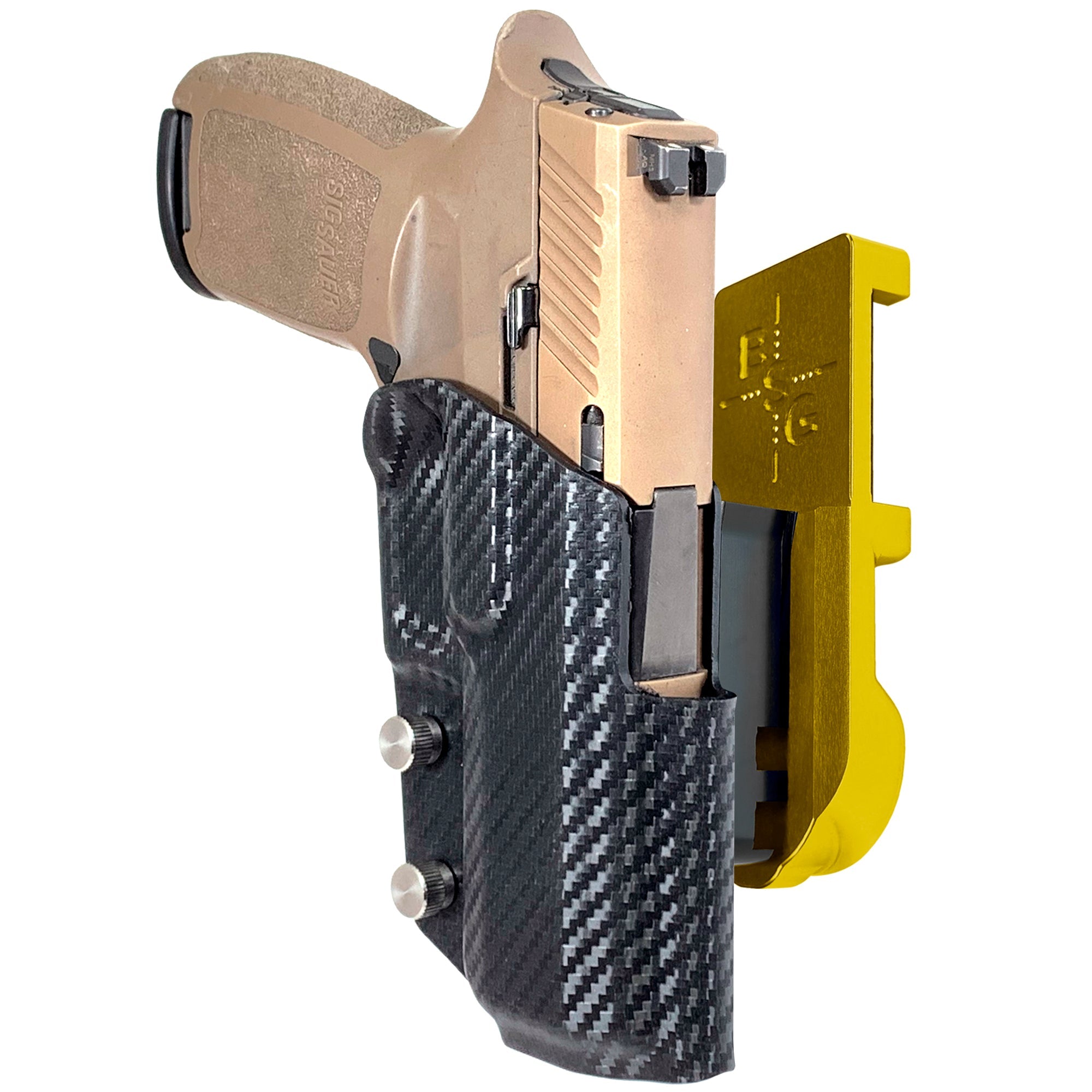 Sig Sauer P320 Compact IPSC/USPA Quick Mount Holster with 24K Gold Belt Attachment, Carbon Fiber Holster Shell