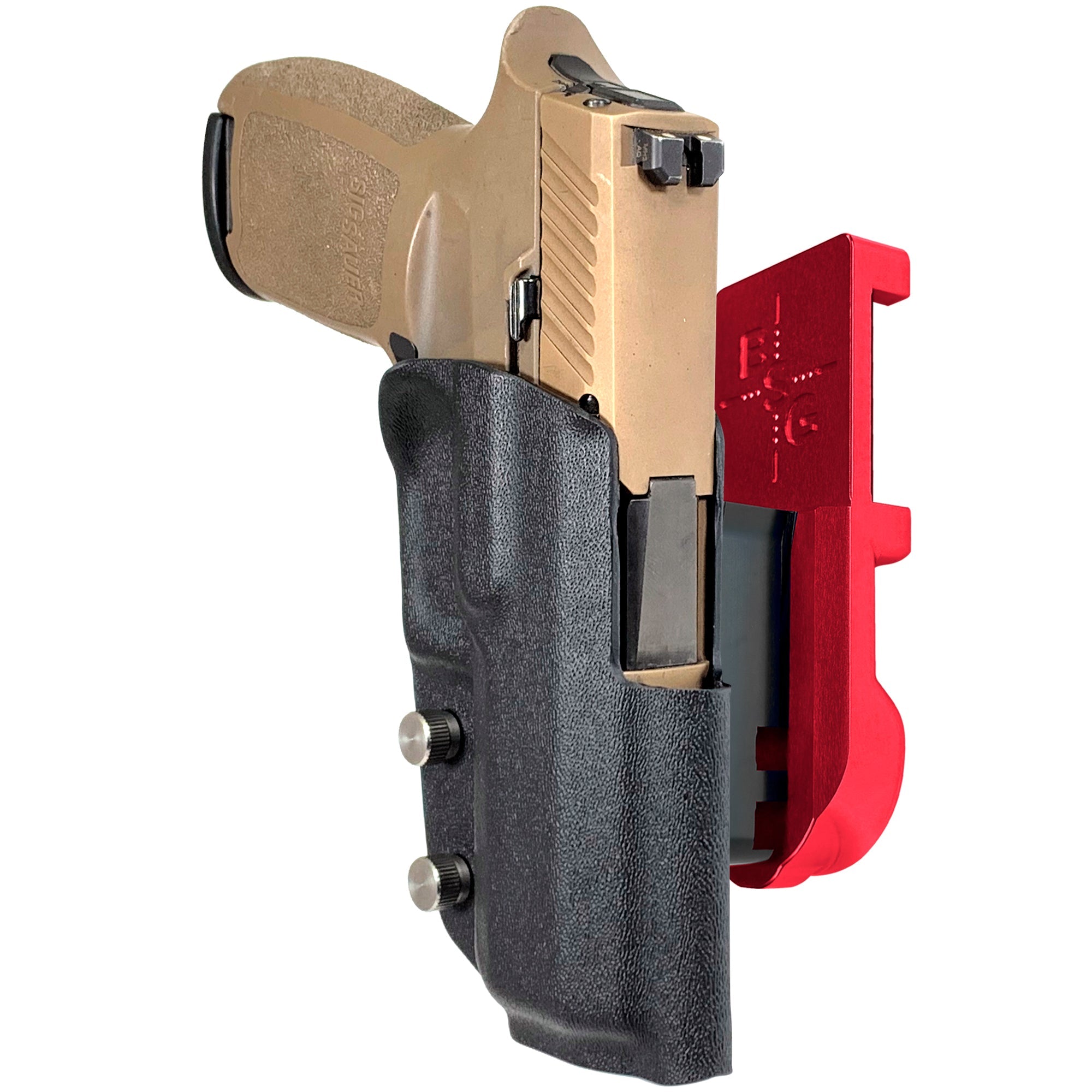 Sig Sauer P320 Compact IPSC/USPA Quick Mount Holster with Red Belt Attachment, Black Holster Shell