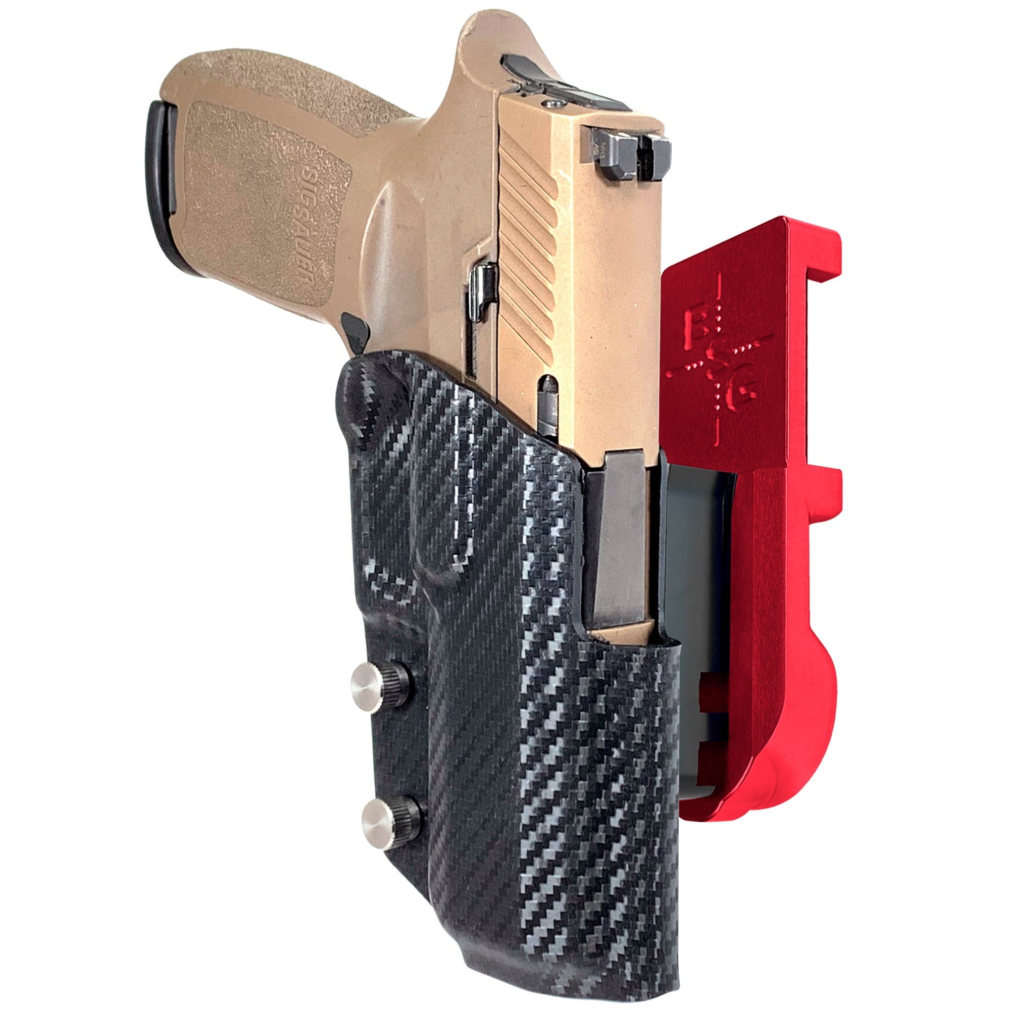 Sig Sauer P320 Compact IPSC/USPA Quick Mount Holster with Red Belt Attachment, Carbon Fiber Holster Shell