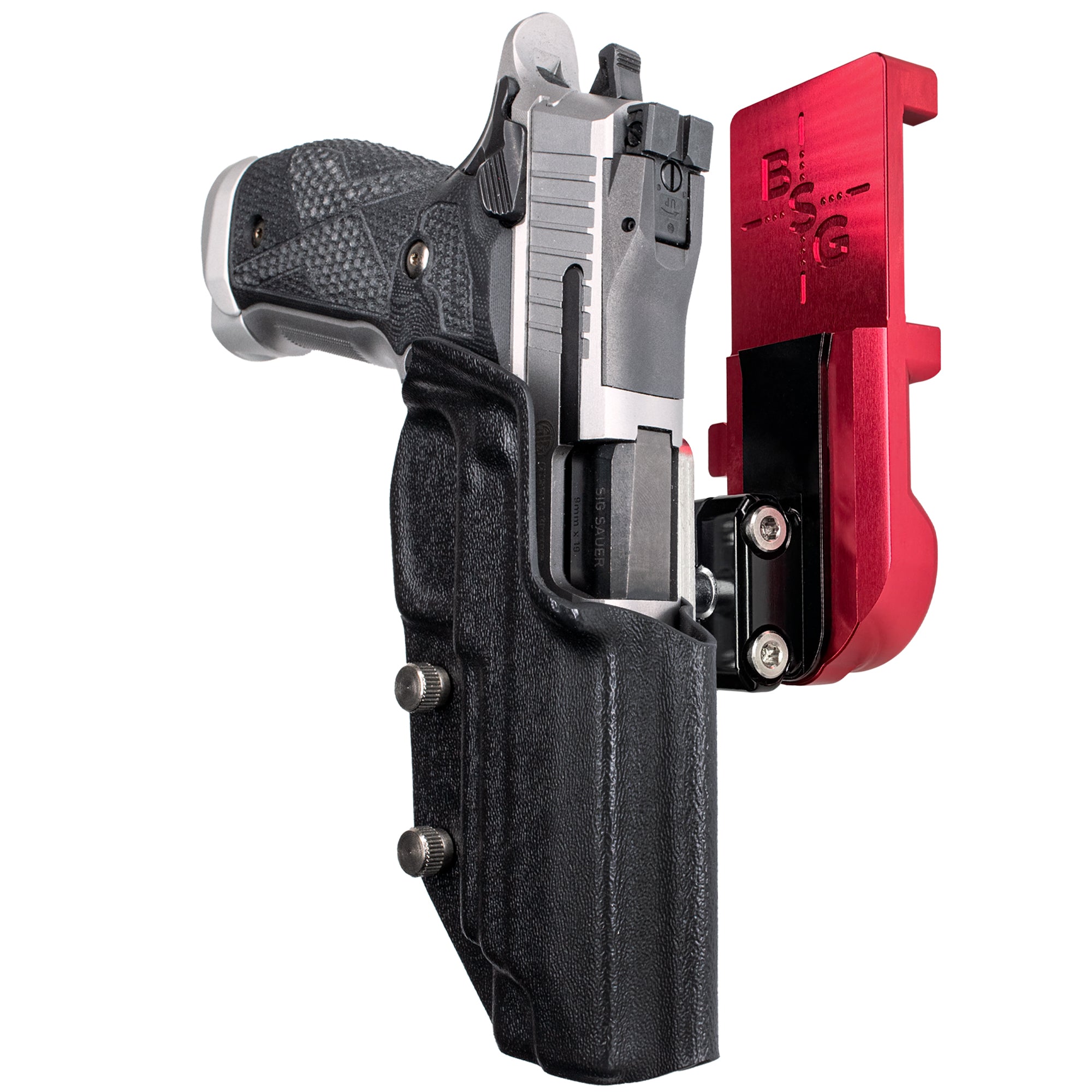 Sig Sauer P226 XFIVE IPSC/USPA Quick Mount Ball Joint Holster with Red Belt Attachment, Black Holster Shell
