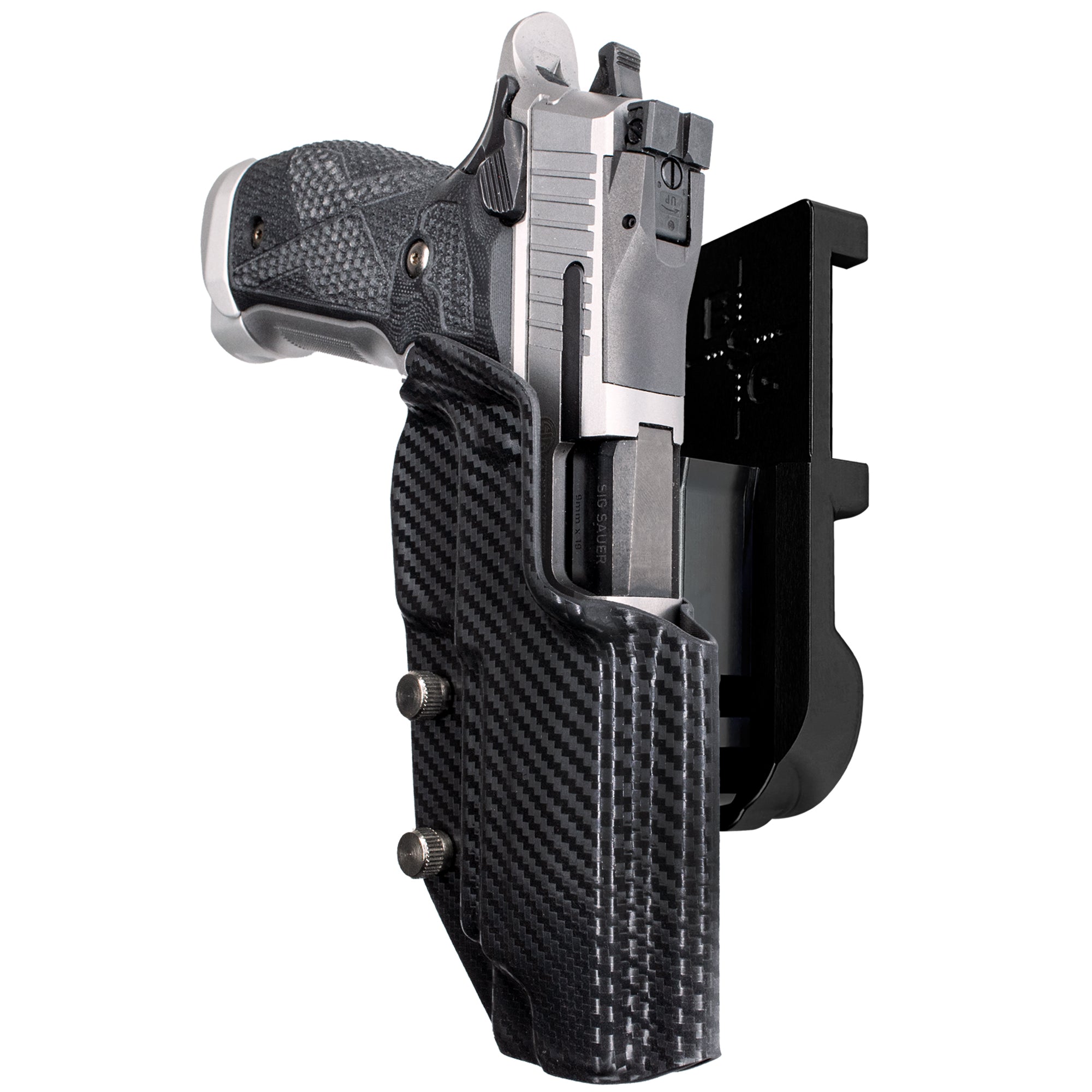 Sig Sauer P226 XFIVE IPSC/USPA Quick Mount Holster with Black Belt Attachment, Carbon Fiber Holster Shell
