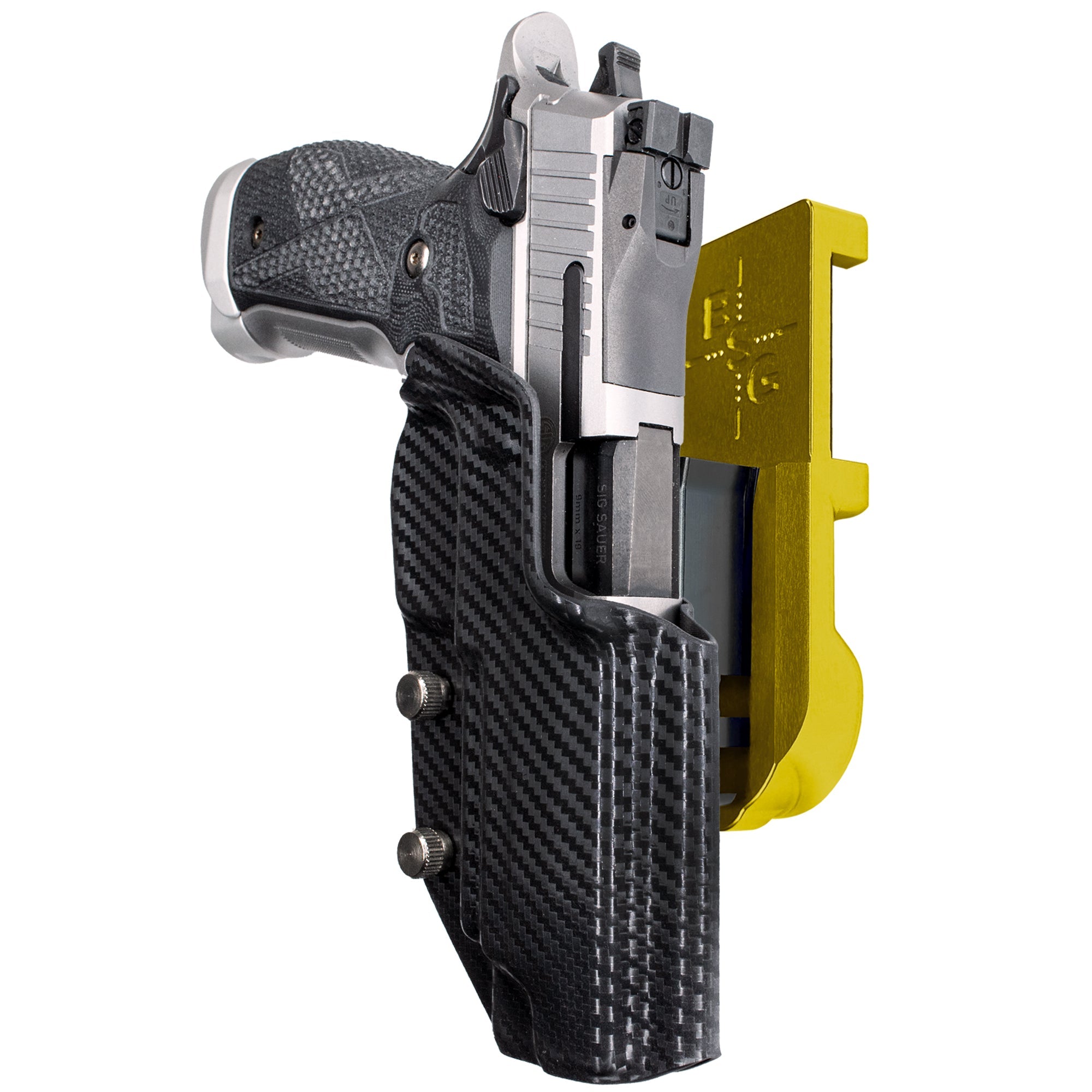 Sig Sauer P226 XFIVE IPSC/USPA Quick Mount Holster with 24K Gold Belt Attachment, Carbon Fiber Holster Shell