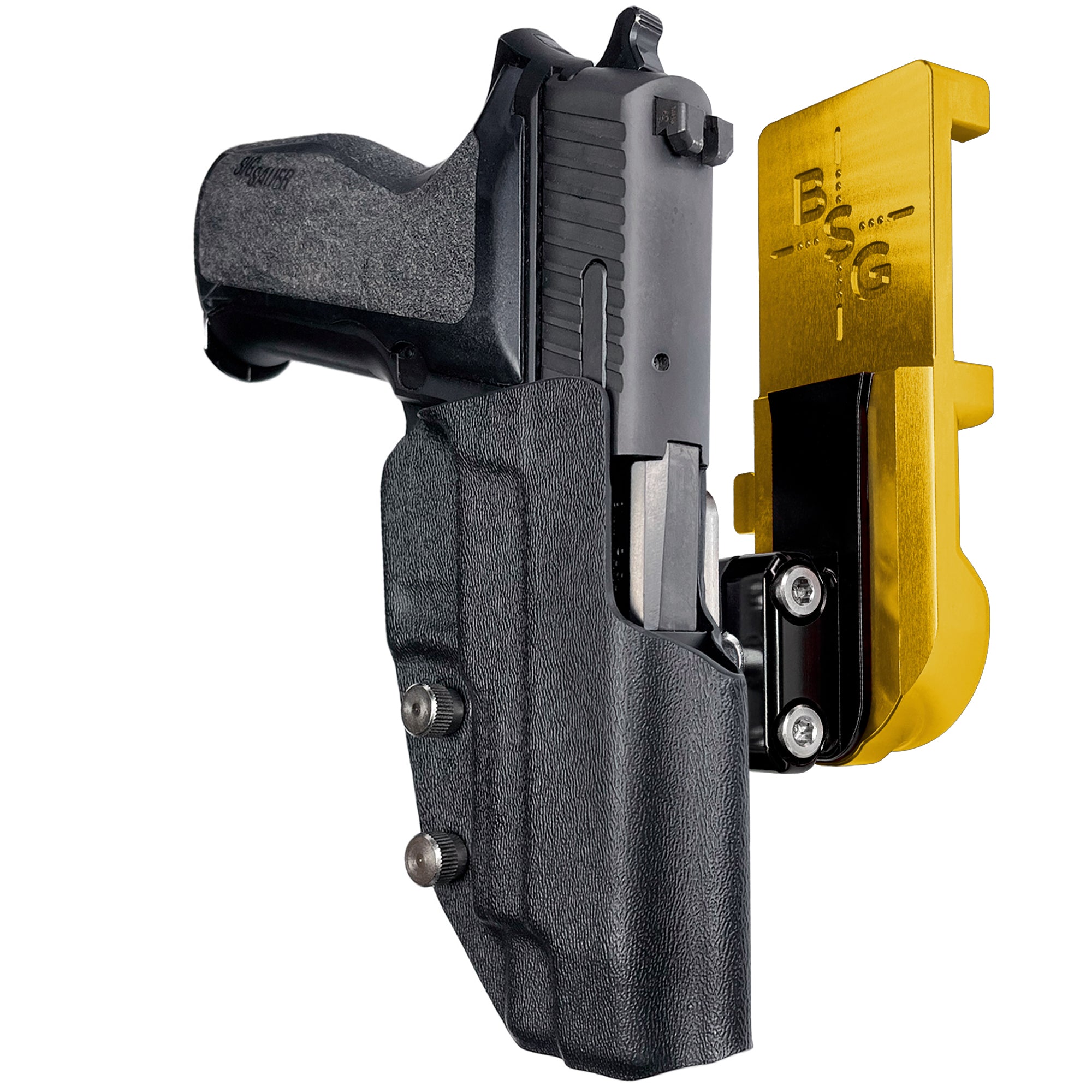 Sig Sauer P226 w/ Rail IPSC/USPA Quick Mount Ball Joint Holster with 24K Gold Belt Attachment, Black Holster Shell