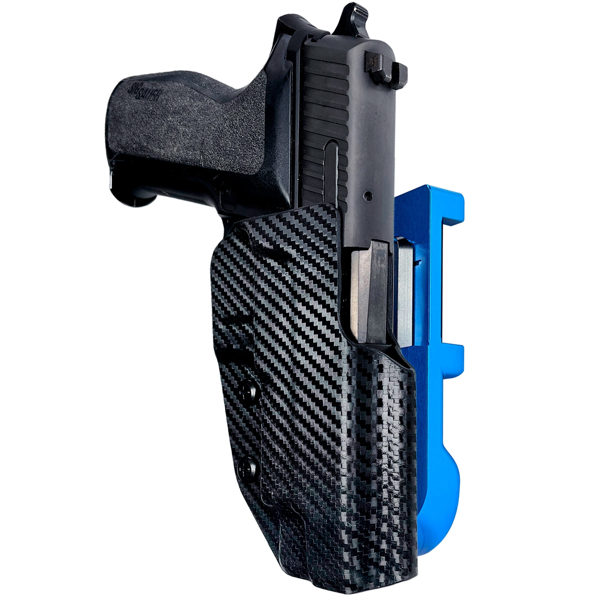 Sig Sauer P226 w/ Rail IDPA Quick Mount Holster with Blue Belt Attachment, Carbon Fiber Holster Shell