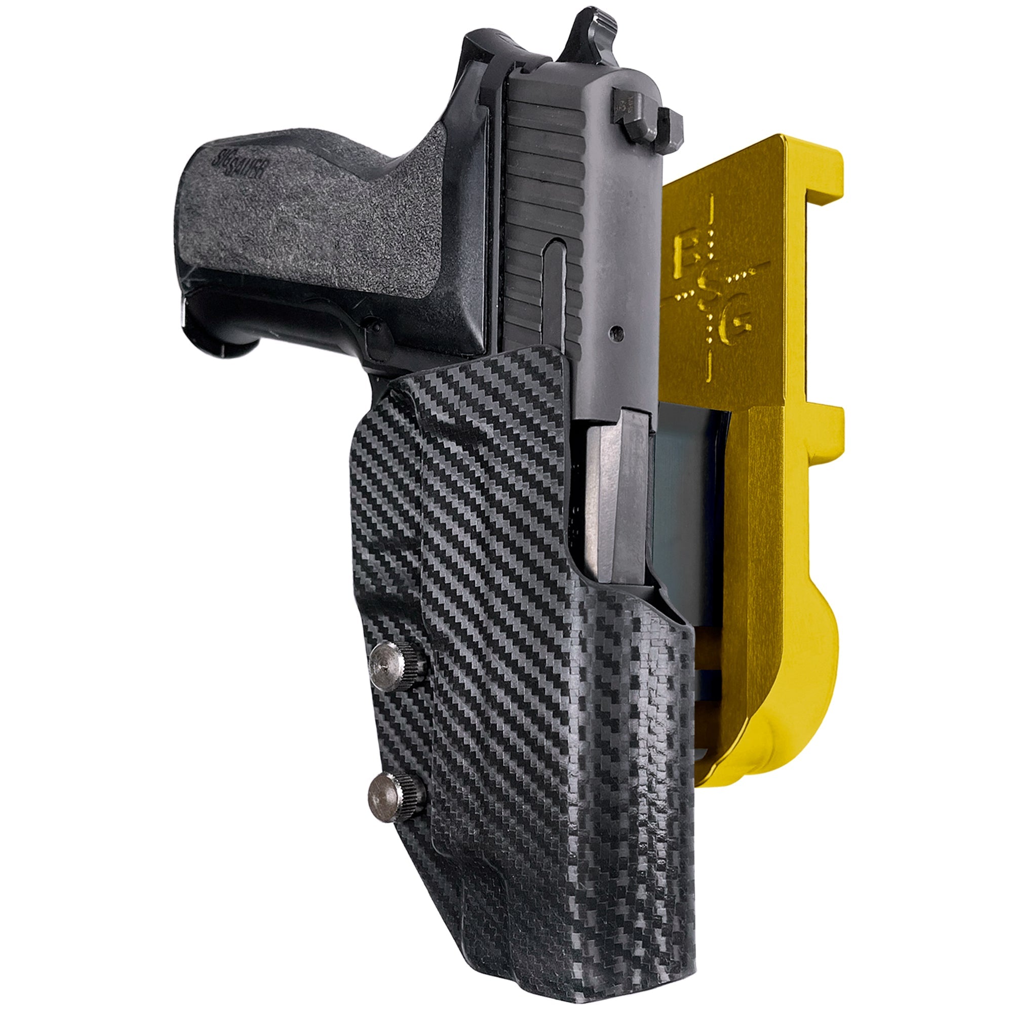 Sig Sauer P226 w/ Rail IPSC/USPA Quick Mount Holster with 24K Gold Belt Attachment, Carbon Fiber Holster Shell