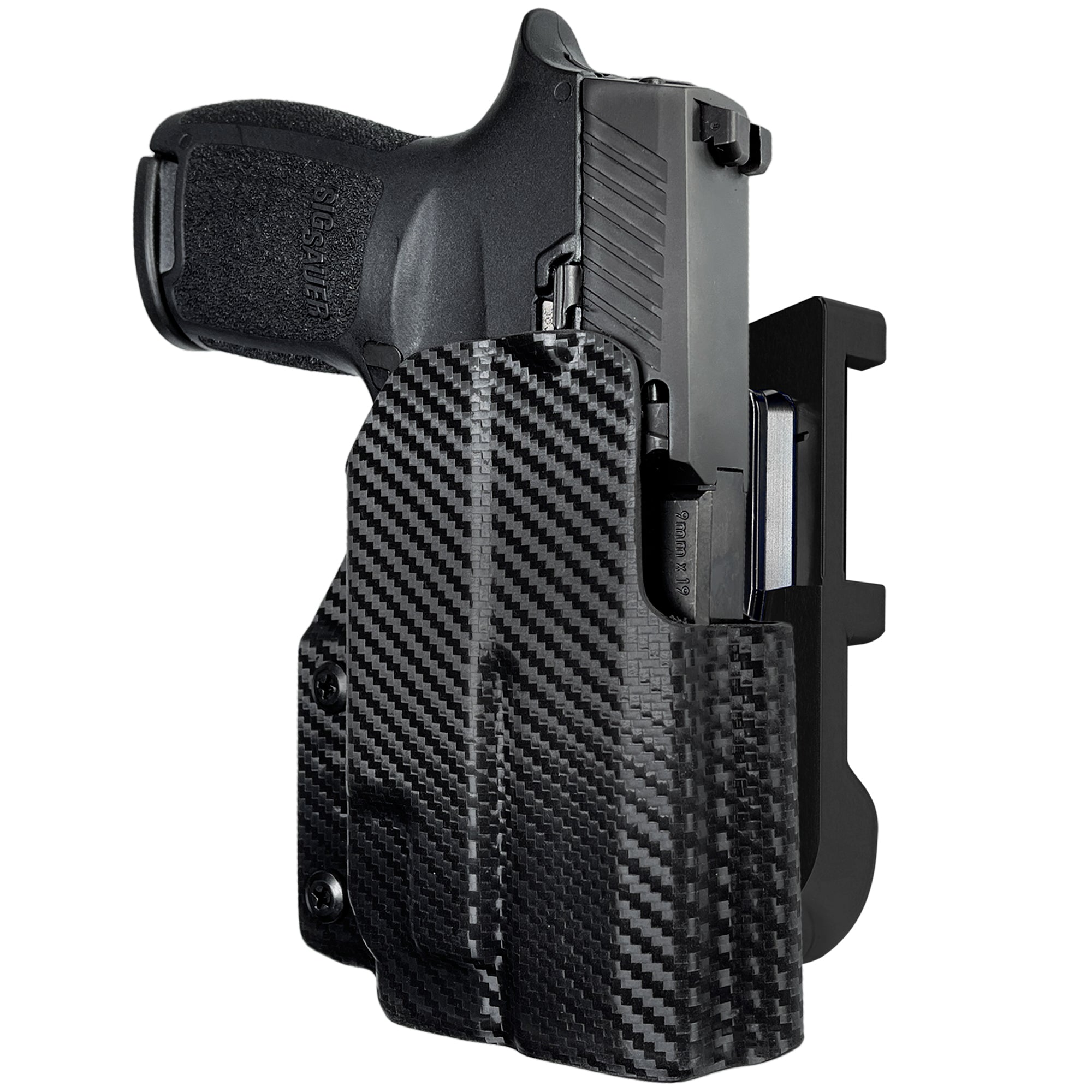 Sig P320 Compact w/ TLR7A IDPA Quick Mount Holster with Black Belt Attachment, Carbon Fiber Holster Shell