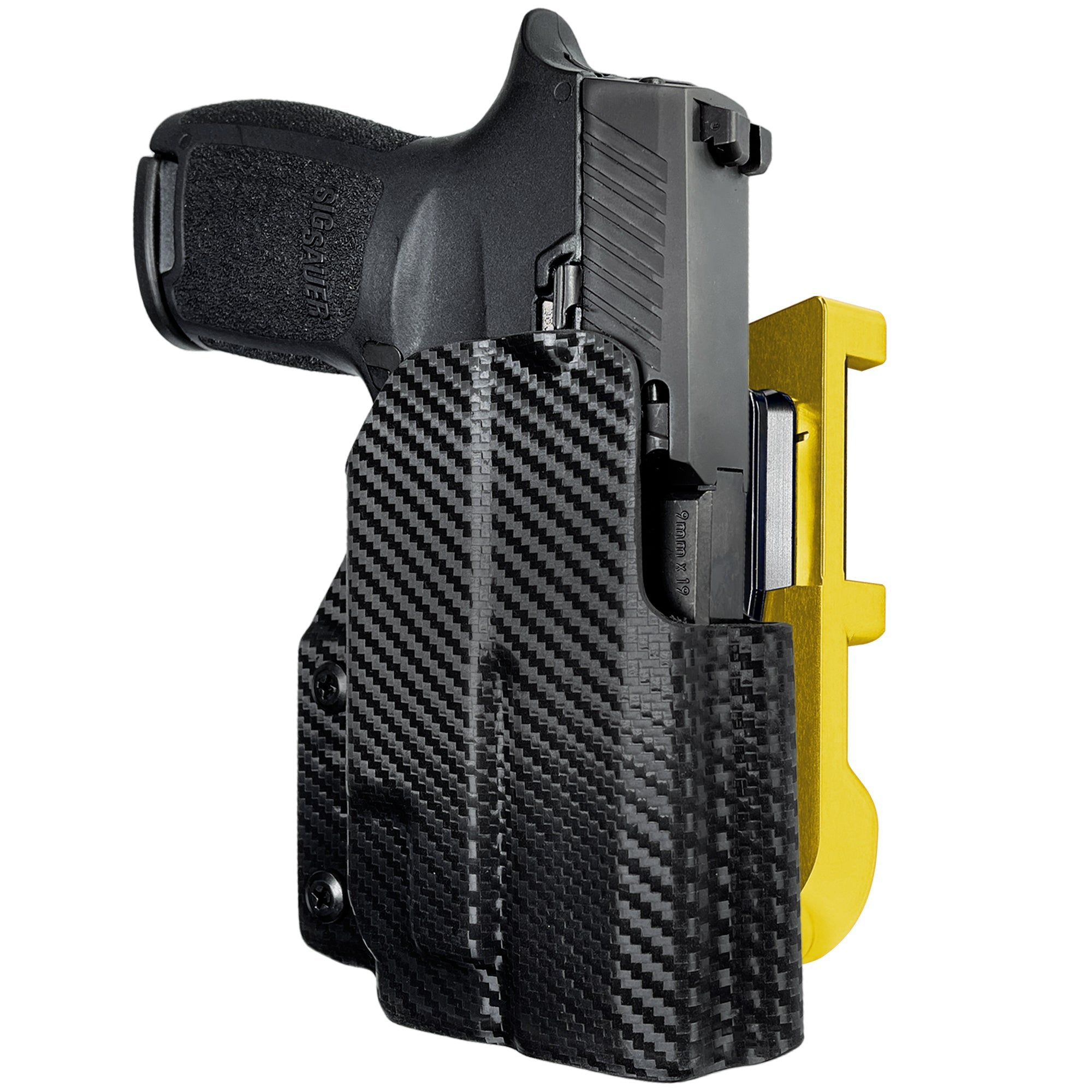 Sig P320 Compact w/ TLR7A IDPA Quick Mount Holster with 24K Gold Belt Attachment, Carbon Fiber Holster Shell