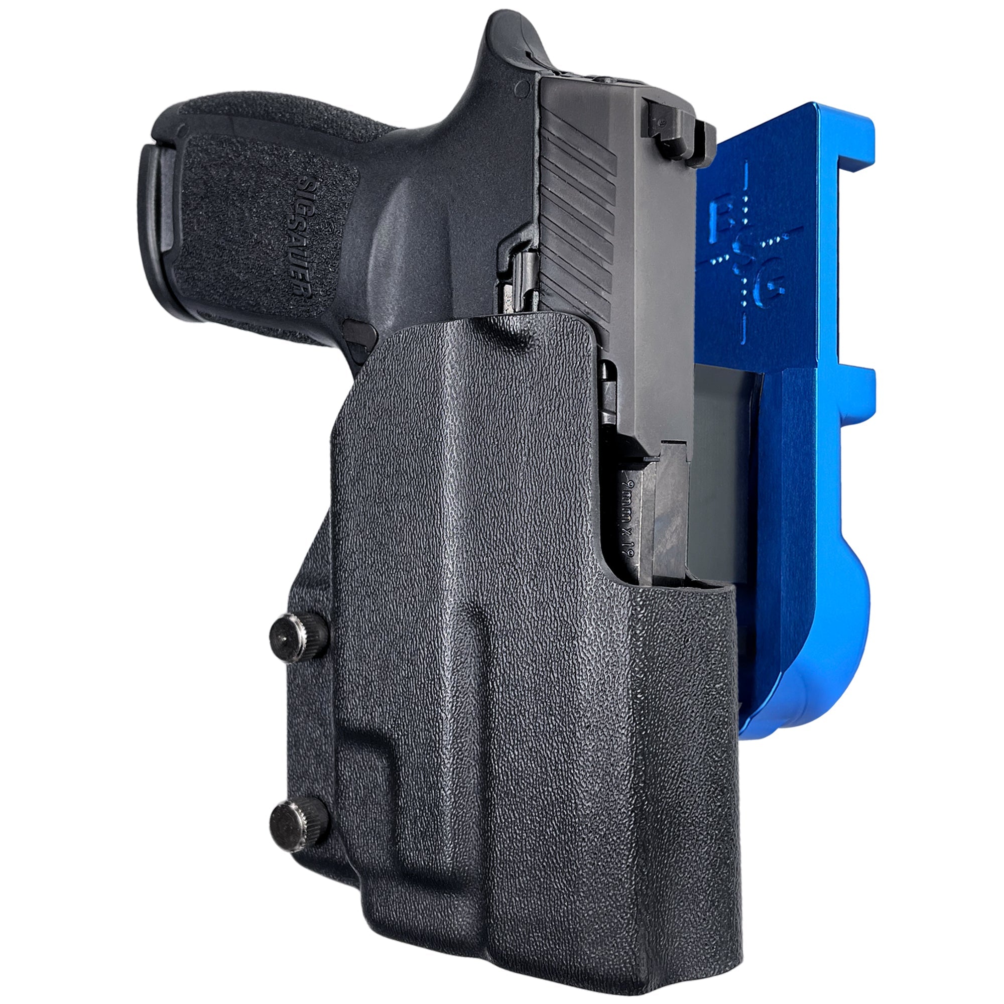 Sig P320 Compact w/ TLR7A IPSC/USPA Quick Mount Holster with Blue Belt Attachment, Black Holster Shell