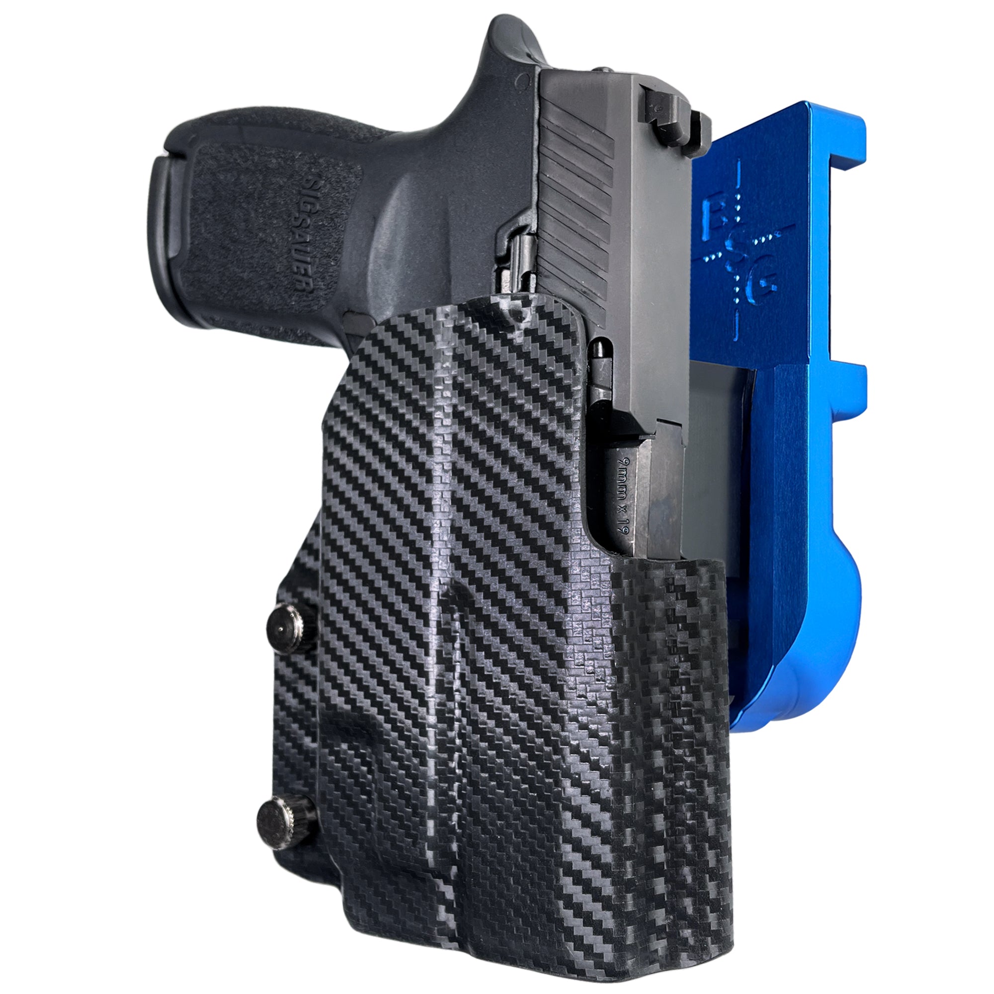 Sig P320 Compact w/ TLR7A IPSC/USPA Quick Mount Holster with Blue Belt Attachment, Carbon Fiber Holster Shell