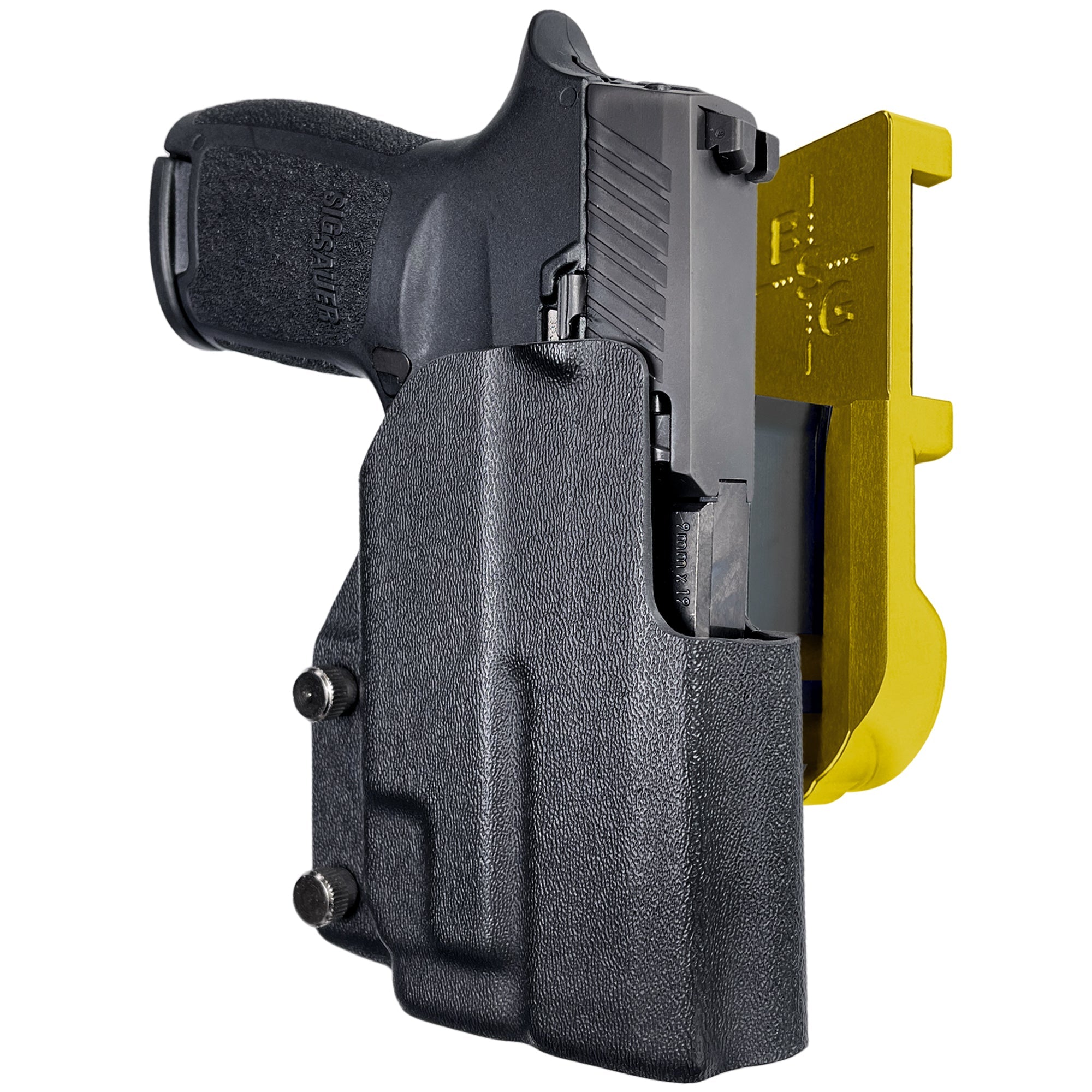 Sig P320 Compact w/ TLR7A IPSC/USPA Quick Mount Holster with 24K Gold Belt Attachment, Black Holster Shell