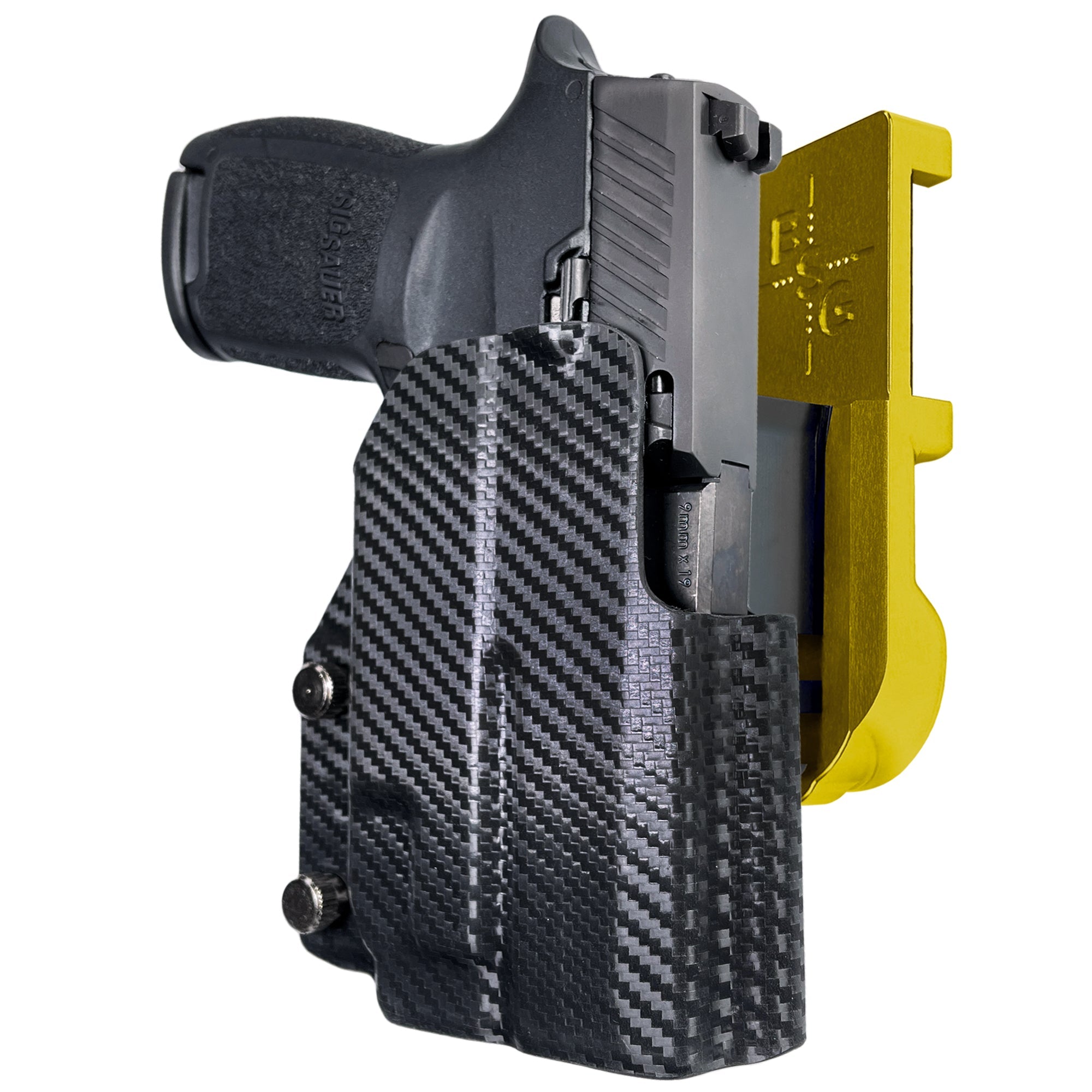Sig P320 Compact w/ TLR7A IPSC/USPA Quick Mount Holster with 24K Gold Belt Attachment, Carbon Fiber Holster Shell
