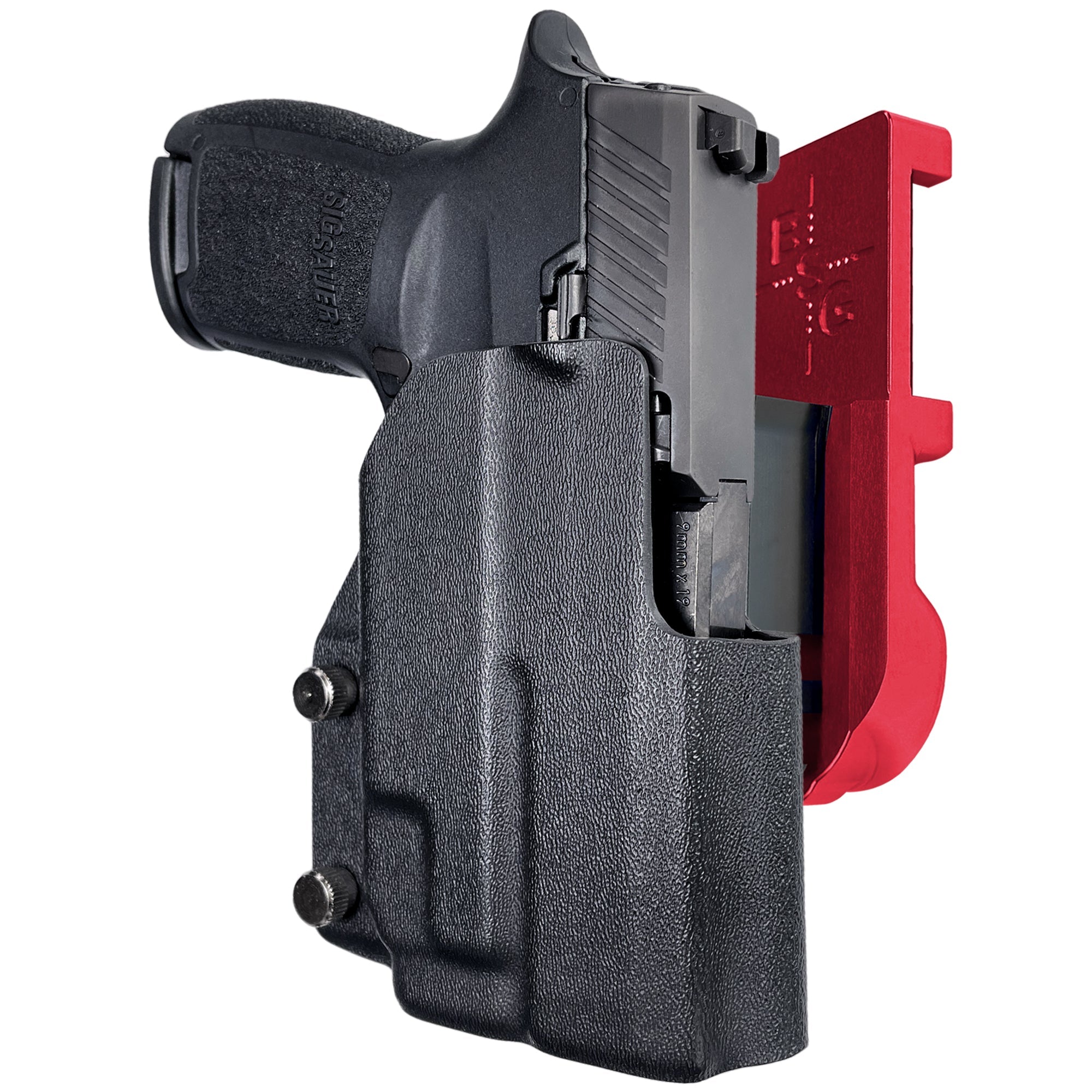 Sig P320 Compact w/ TLR7A IPSC/USPA Quick Mount Holster with Red Belt Attachment, Black Holster Shell