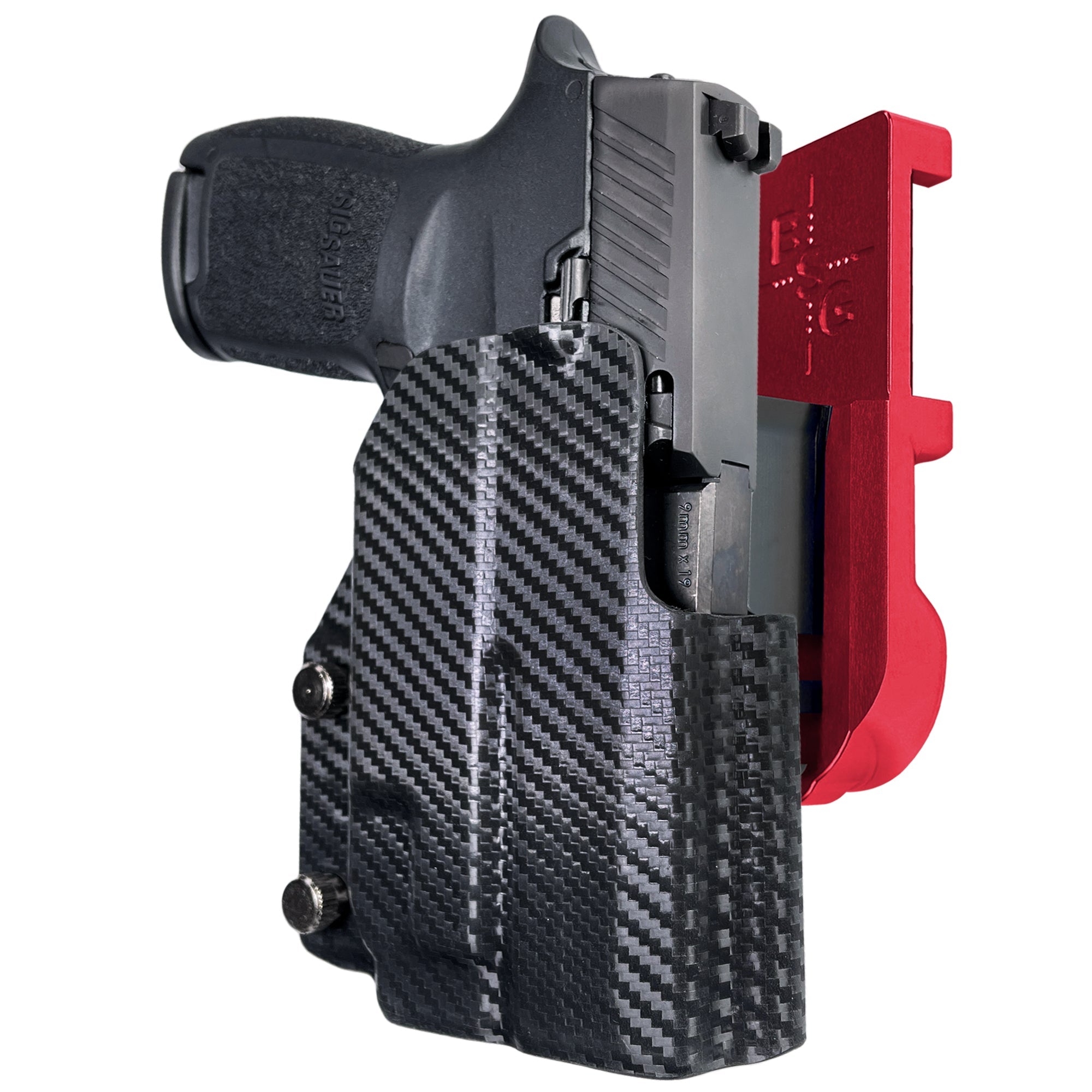 Sig P320 Compact w/ TLR7A IPSC/USPA Quick Mount Holster with Red Belt Attachment, Carbon Fiber Holster Shell