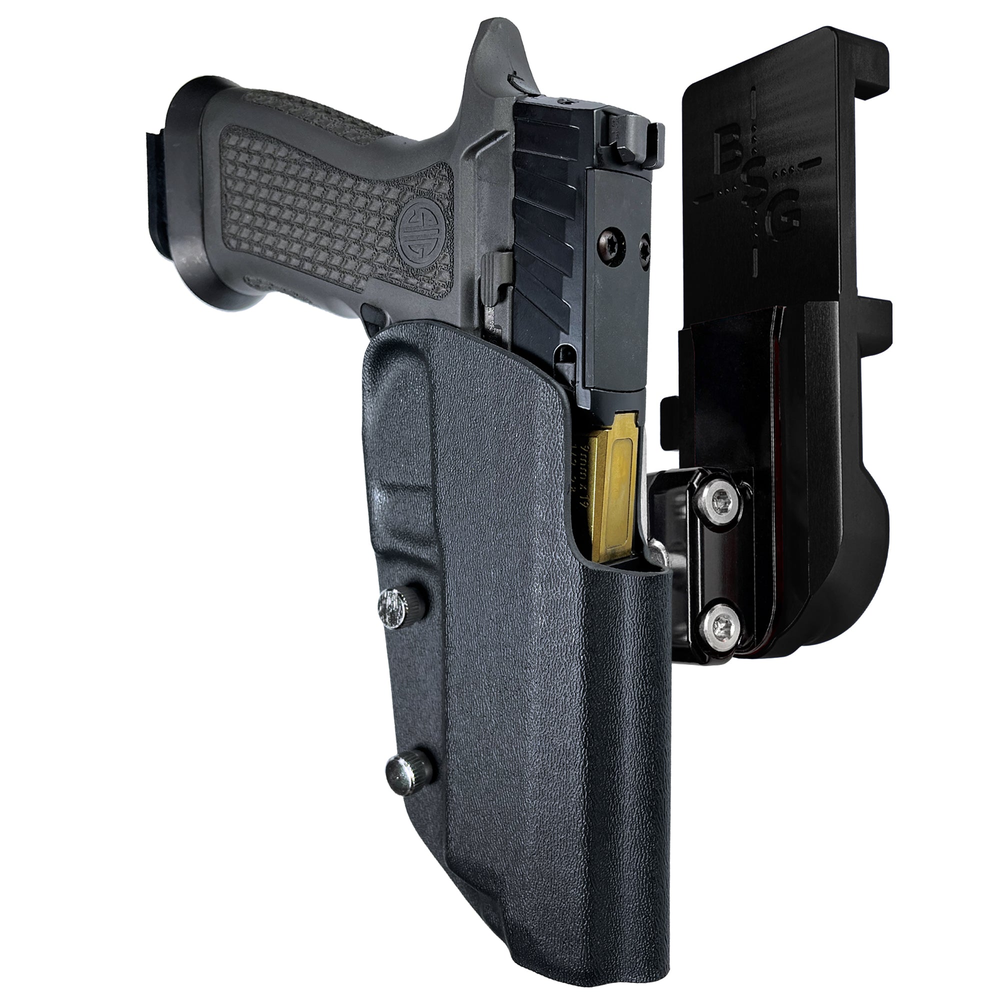 Sig P320 Full Size IPSC/USPA Quick Mount Ball Joint Holster with Black Belt Attachment, Black Holster Shell