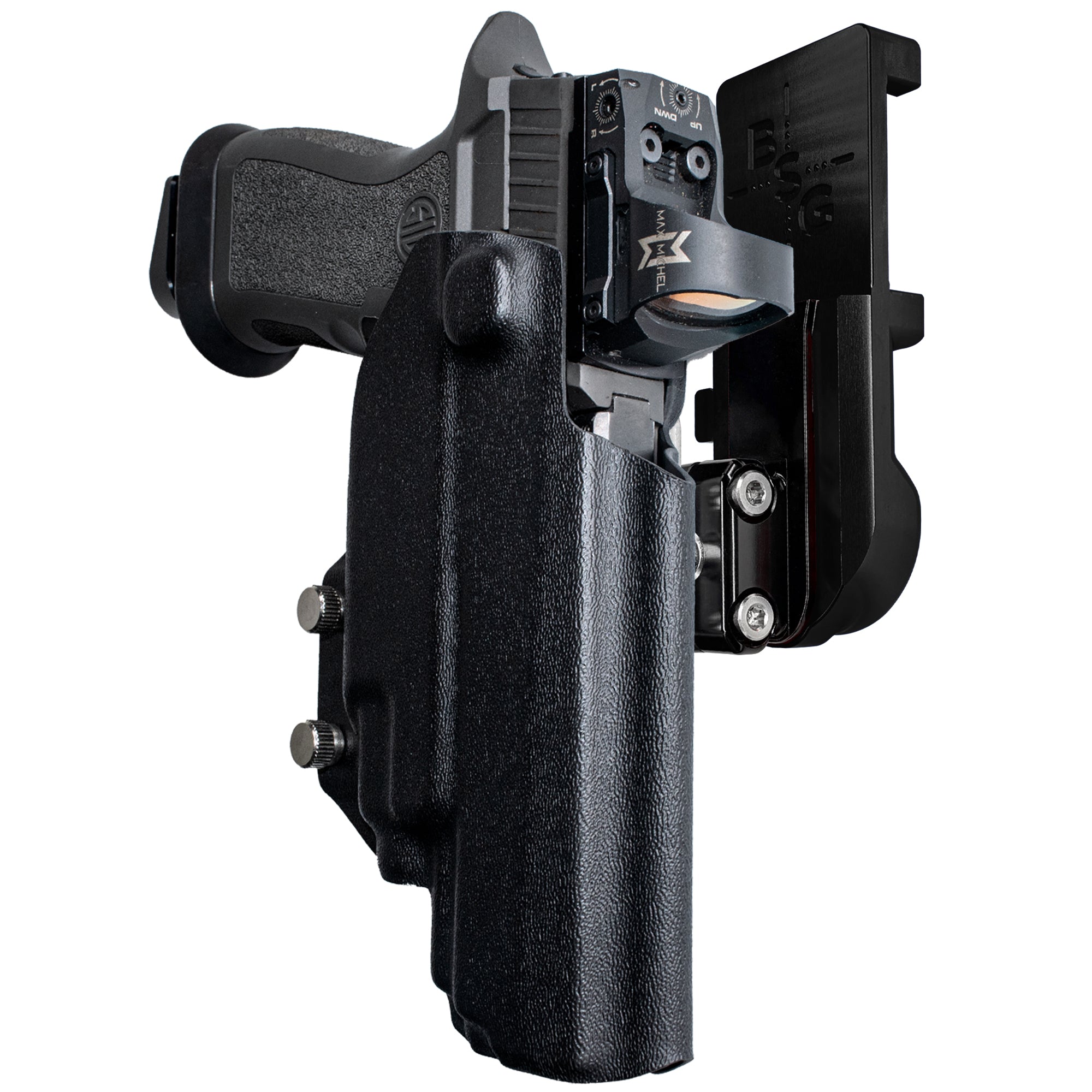 Sig P320 FS w TLR-7A/TLR-8A IPSC/USPA Quick Mount Ball Joint Holster with Black Belt Attachment, Black Holster Shell