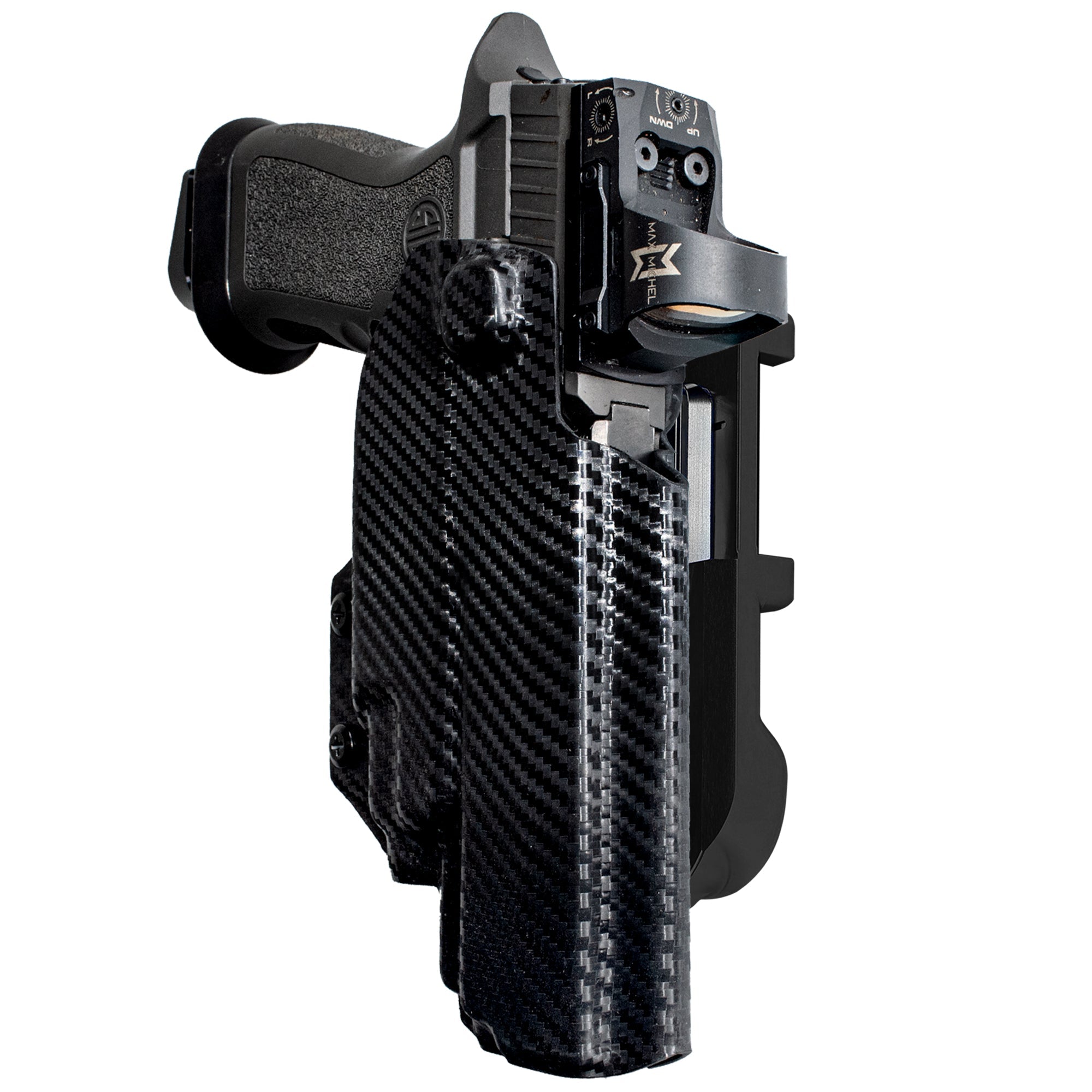 Sig P320 FS w TLR-7A/TLR-8A IDPA Quick Mount Holster with Black Belt Attachment, Carbon Fiber Holster Shell
