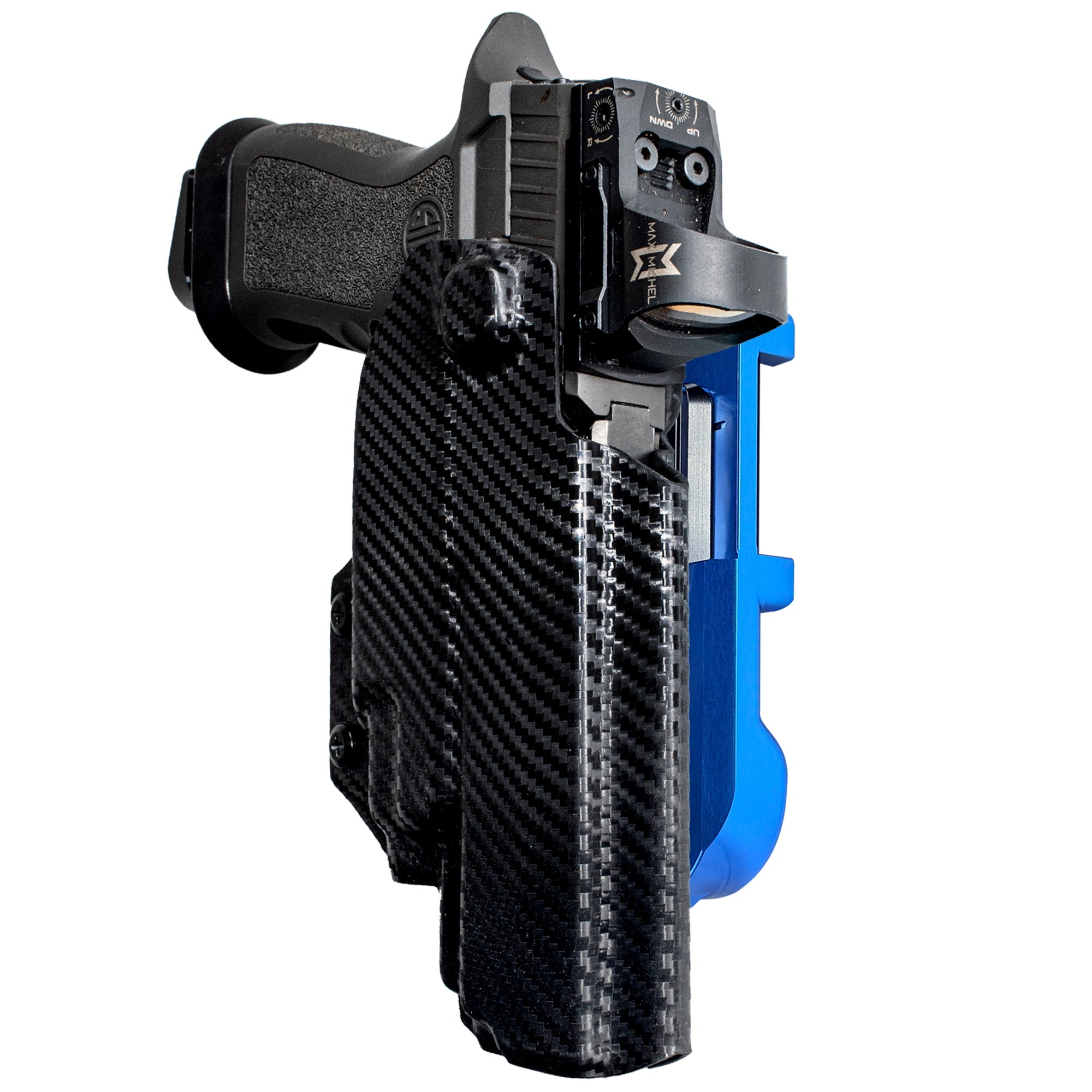 Sig P320 FS w TLR-7A/TLR-8A IDPA Quick Mount Holster with Blue Belt Attachment, Carbon Fiber Holster Shell