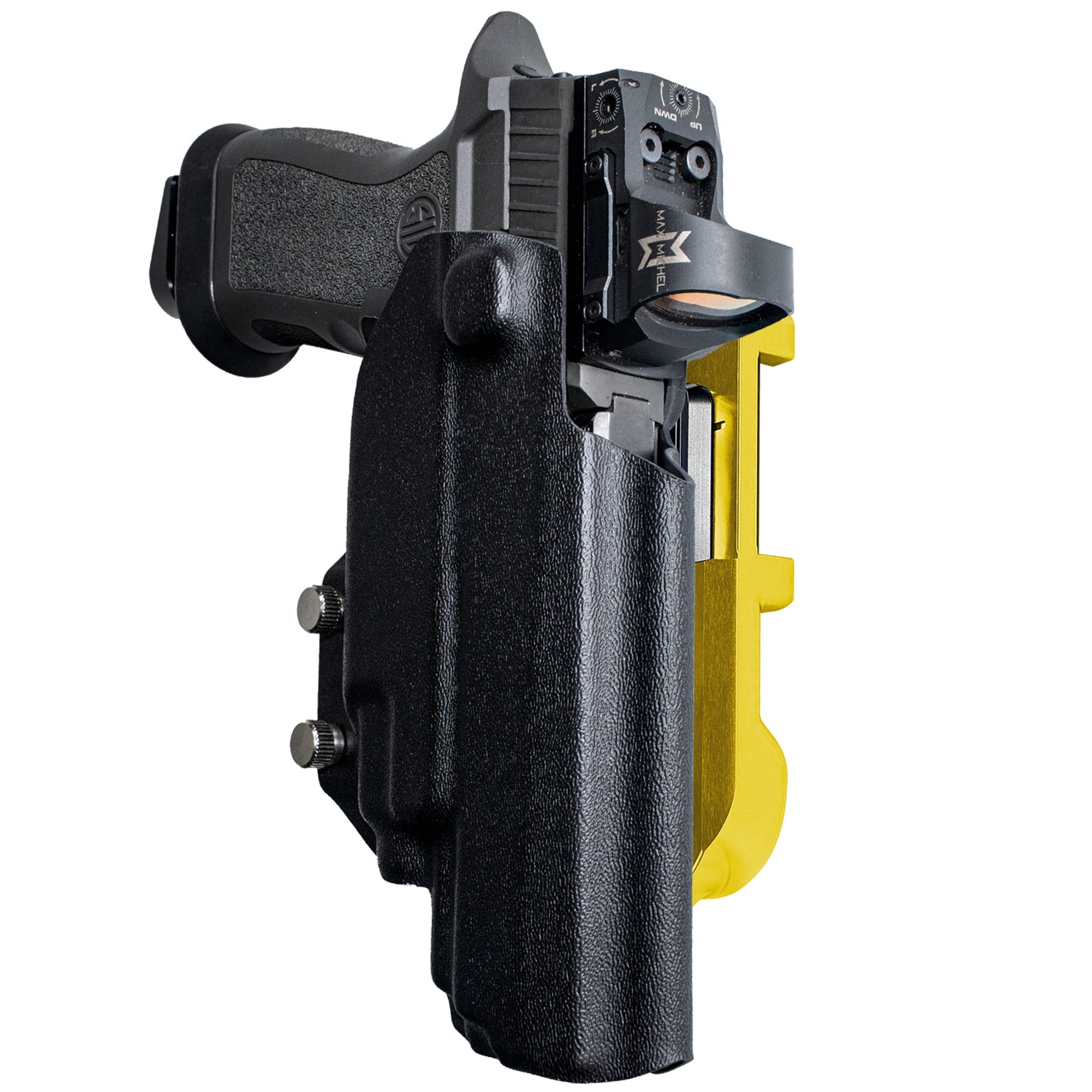 Sig P320 FS w TLR-7A/TLR-8A IDPA Quick Mount Holster with 24K Gold Belt Attachment, Black Holster Shell