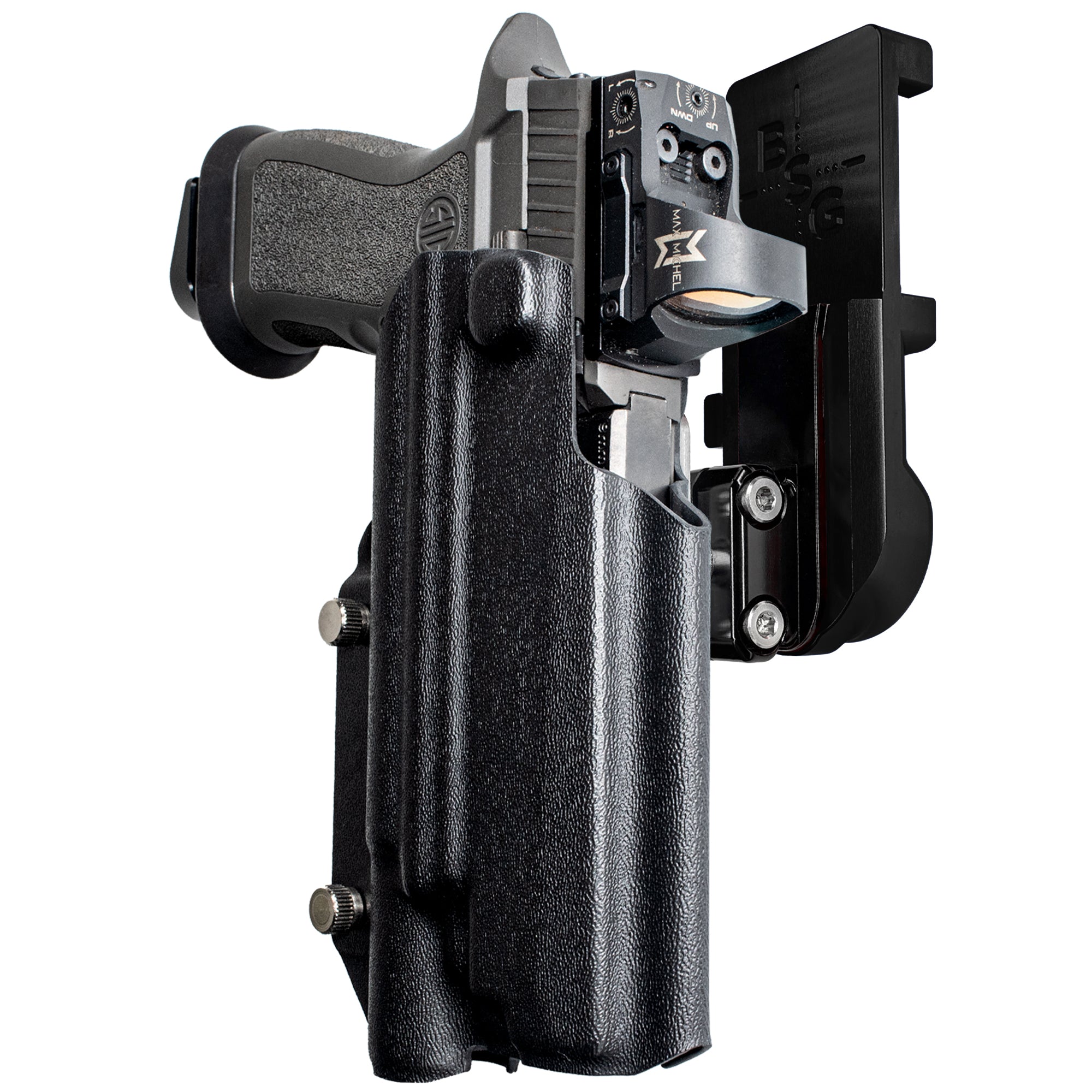 Sig P320 FS w X300U-A IPSC/USPA Quick Mount Ball Joint Holster with Black Belt Attachment, Black Holster Shell