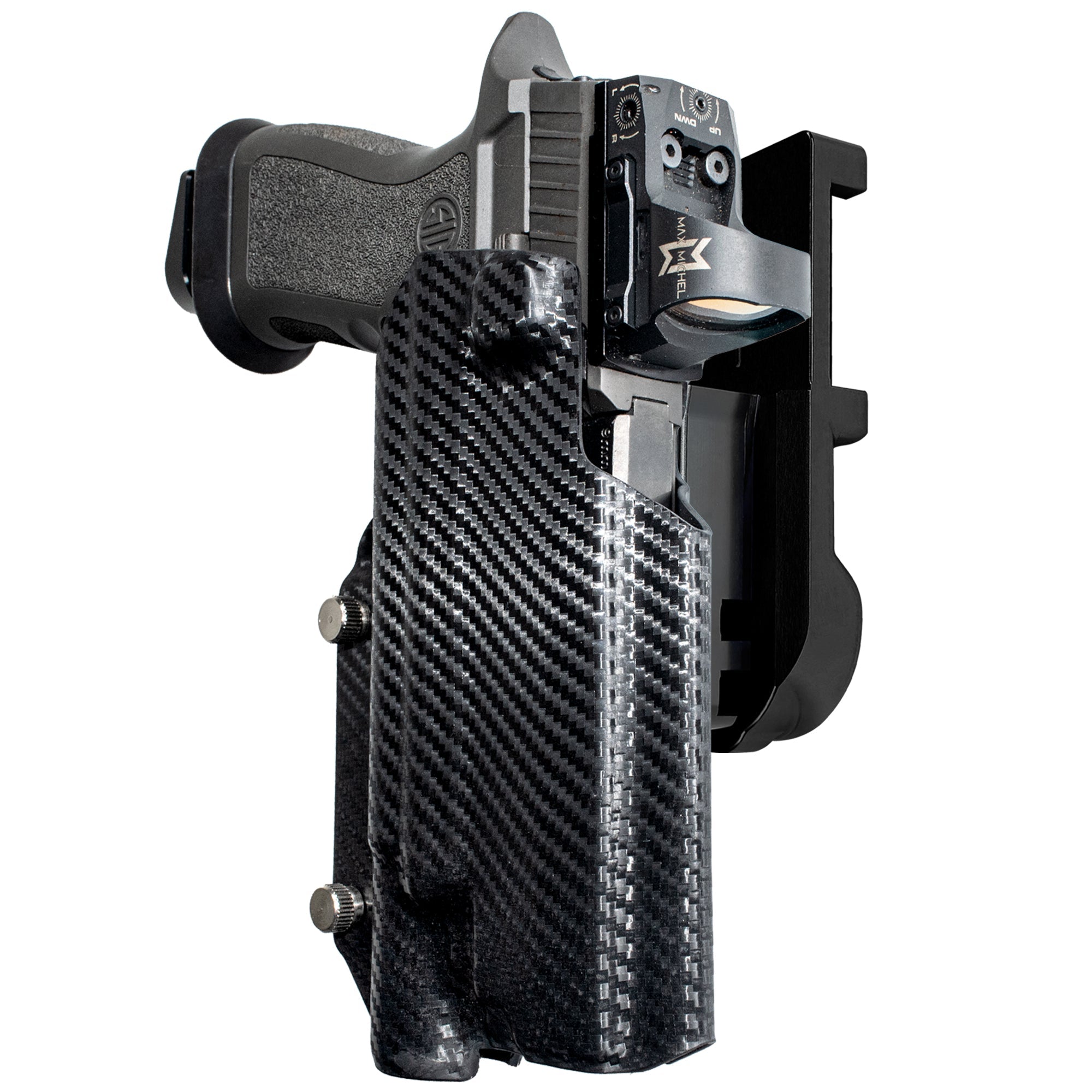 Sig P320 FS w X300U-A IPSC/USPA Quick Mount Holster with Black Belt Attachment, Carbon Fiber Holster Shell