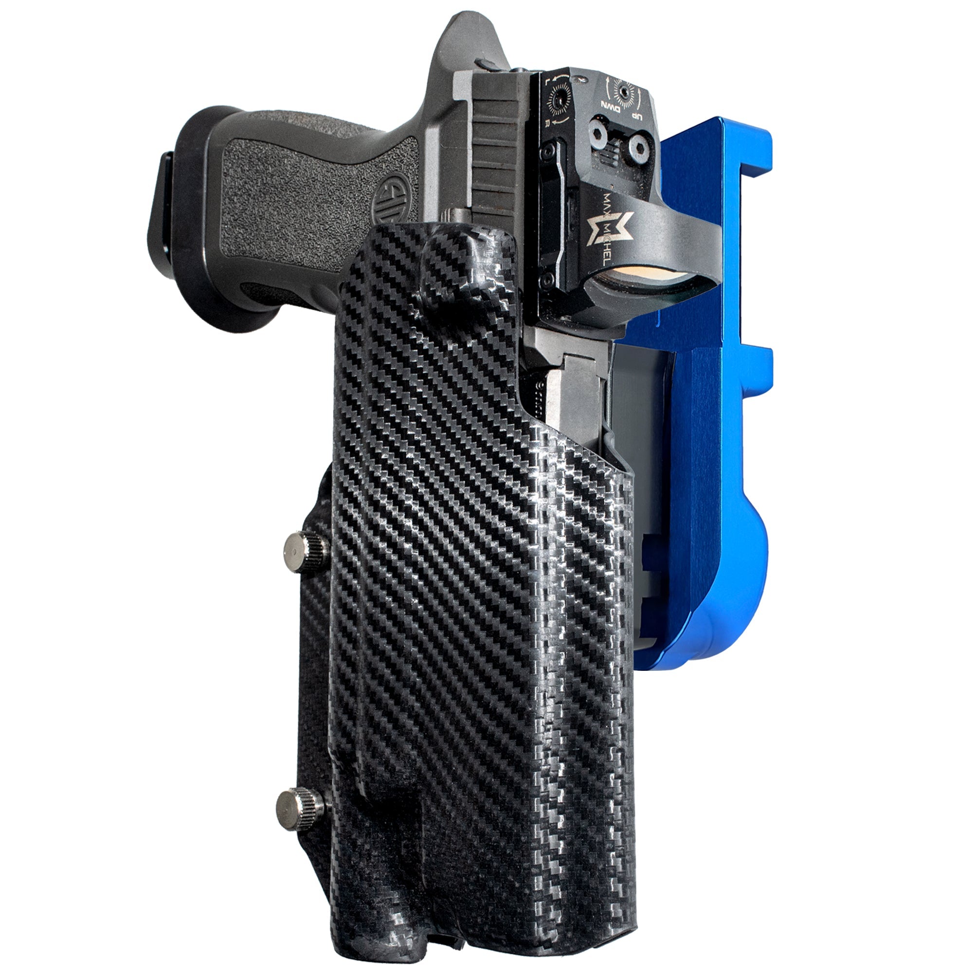 Sig P320 FS w X300U-A IPSC/USPA Quick Mount Holster with Blue Belt Attachment, Carbon Fiber Holster Shell