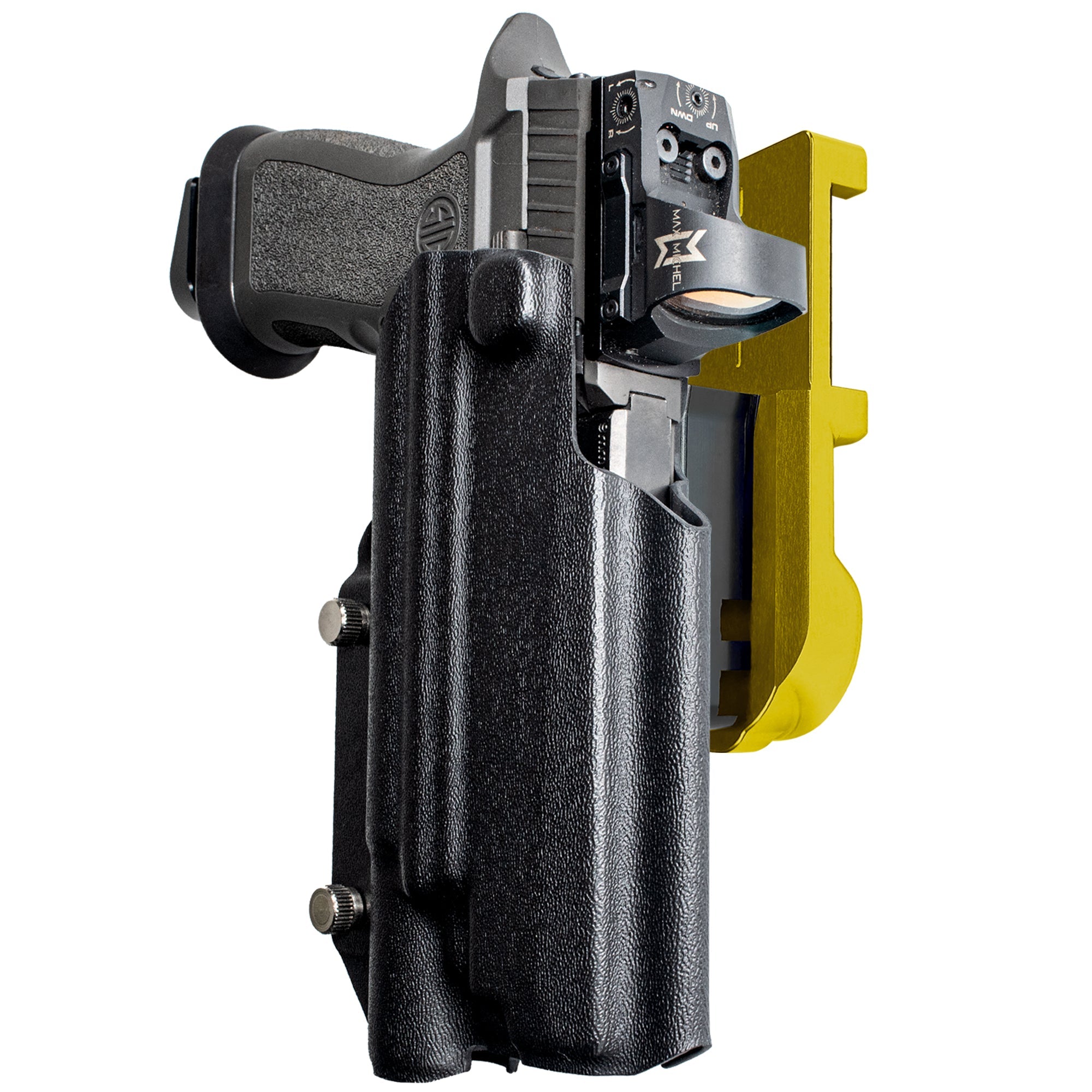 Sig P320 FS w X300U-A IPSC/USPA Quick Mount Holster with 24K Gold Belt Attachment, Black Holster Shell