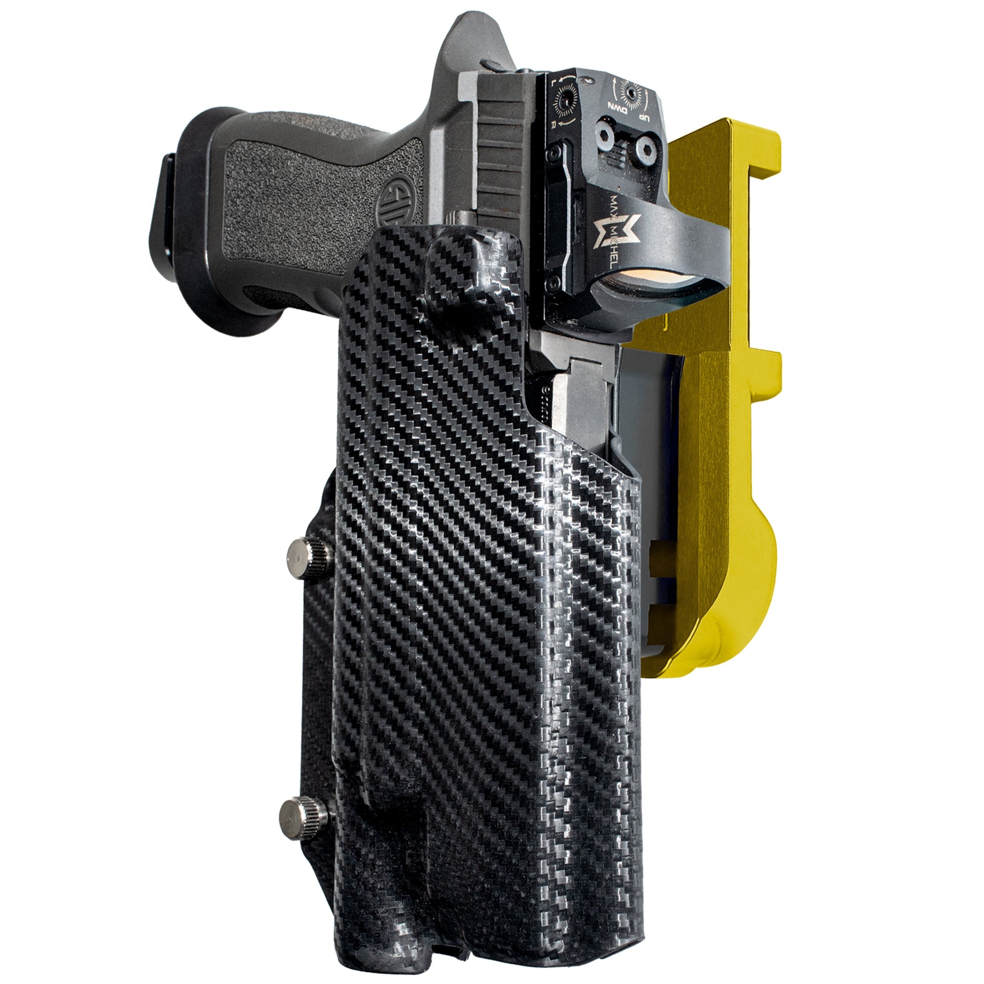 Sig P320 FS w X300U-A IPSC/USPA Quick Mount Holster with 24K Gold Belt Attachment, Carbon Fiber Holster Shell