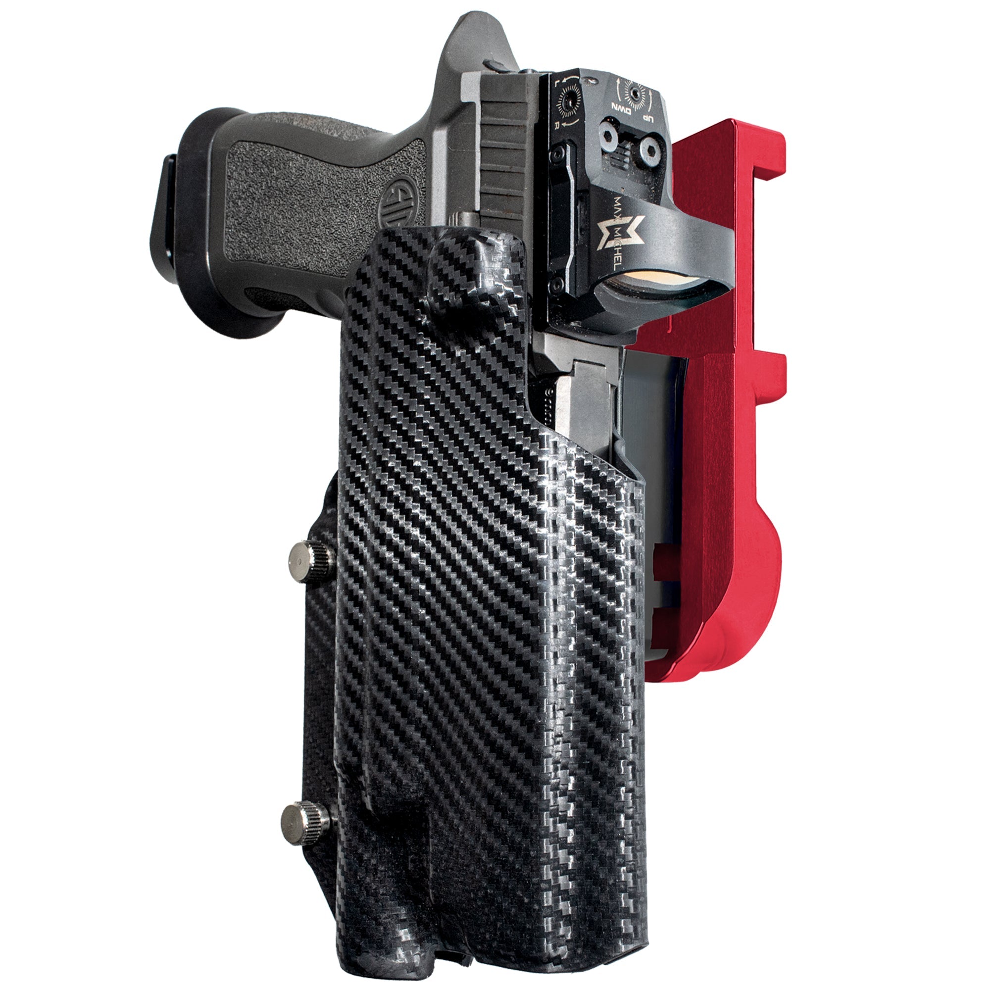 Sig P320 FS w X300U-A IPSC/USPA Quick Mount Holster with Red Belt Attachment, Carbon Fiber Holster Shell