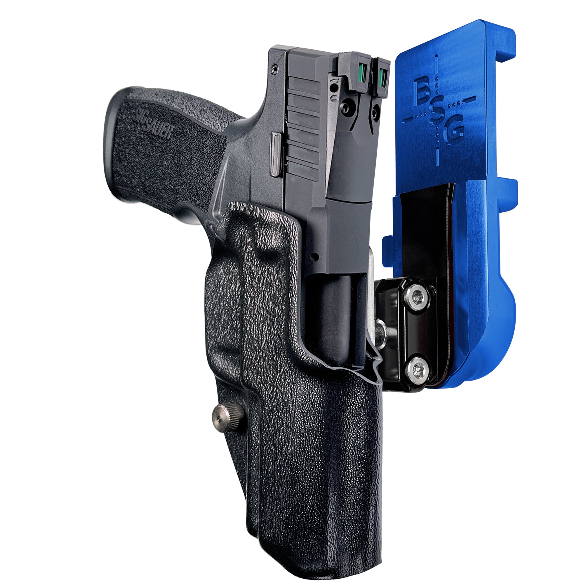 Sig Sauer P322 IPSC/USPA Quick Mount Ball Joint Holster with Blue Belt Attachment, Black Holster Shell