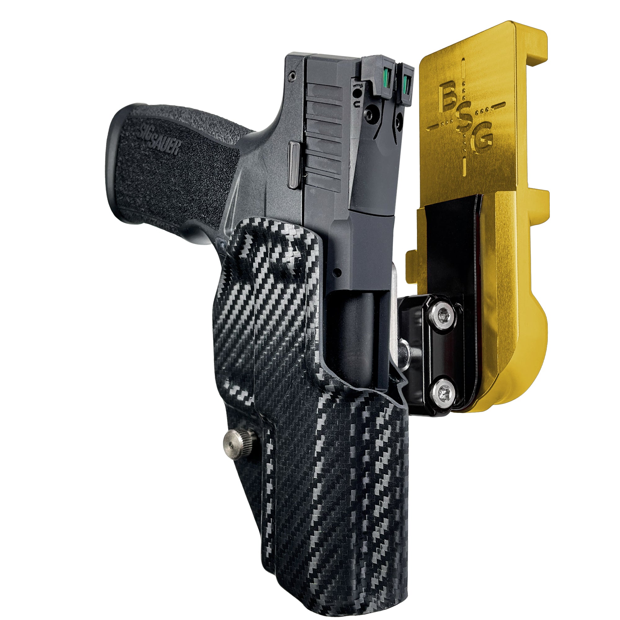 Sig Sauer P322 IPSC/USPA Quick Mount Ball Joint Holster with 24K Gold Belt Attachment, Carbon Fiber Holster Shell