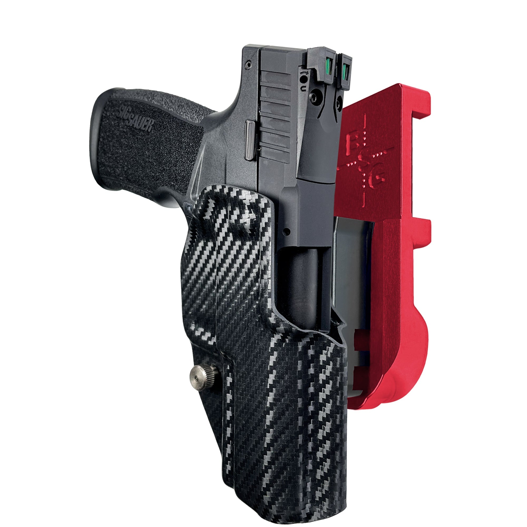 Sig Sauer P322 IPSC/USPA Quick Mount Holster with Red Belt Attachment, Carbon Fiber Holster Shell