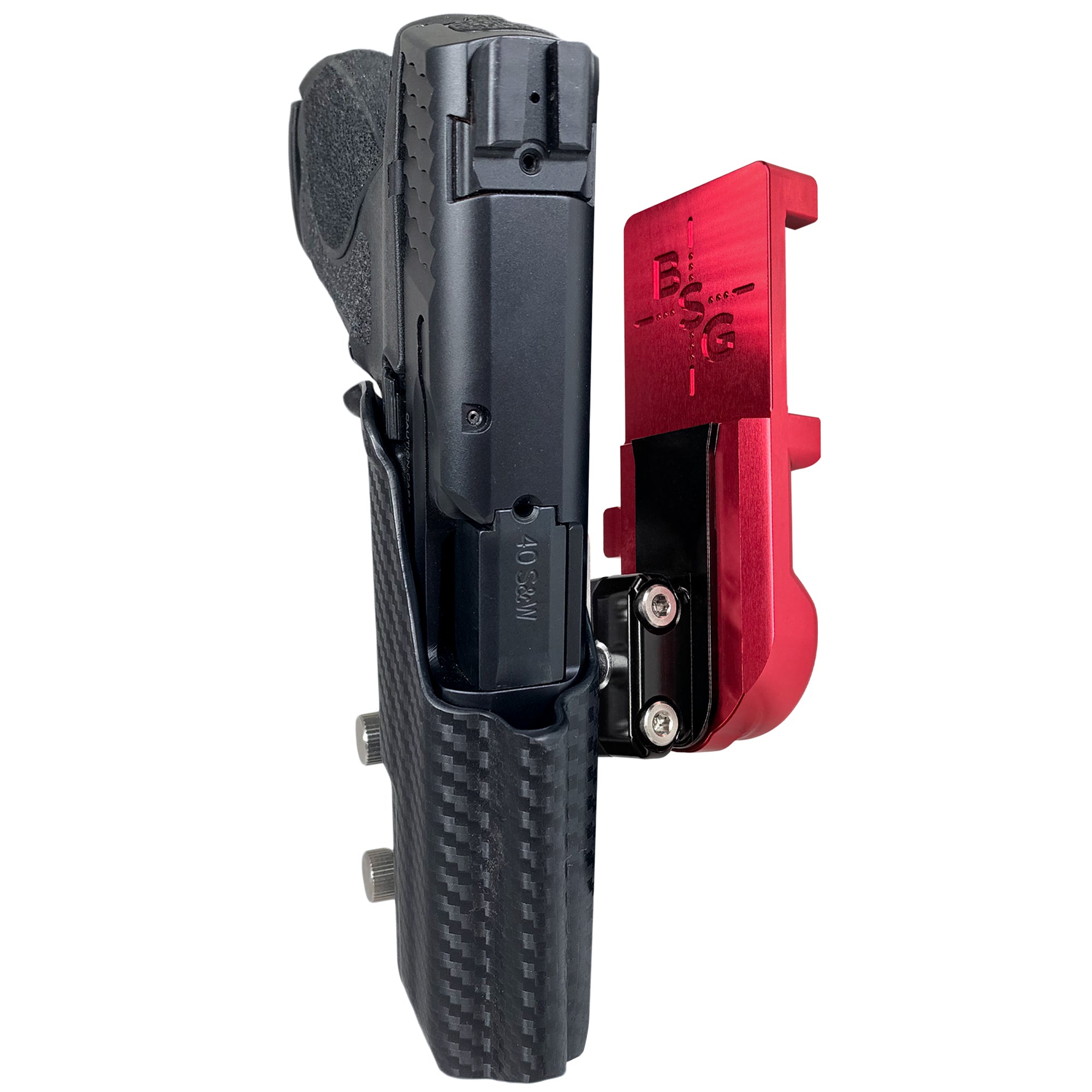 S&W M&P 4.25'' IPSC/USPA Quick Mount Ball Joint Holster with Red Belt Attachment, Carbon Fiber Holster Shell