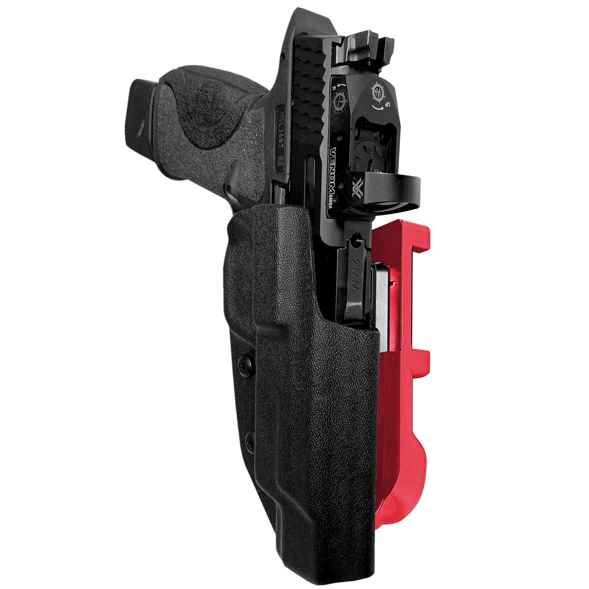 S&W M&P 5'' IDPA Quick Mount Holster with Red Belt Attachment, Black Holster Shell