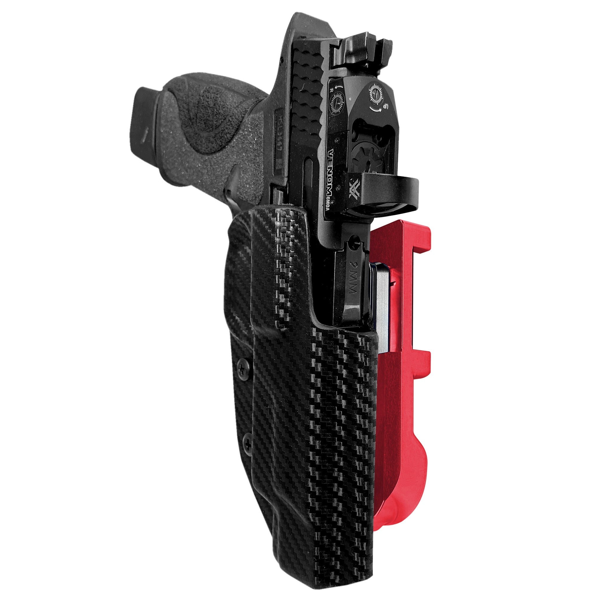 S&W M&P 5'' IDPA Quick Mount Holster with Red Belt Attachment, Carbon Fiber Holster Shell