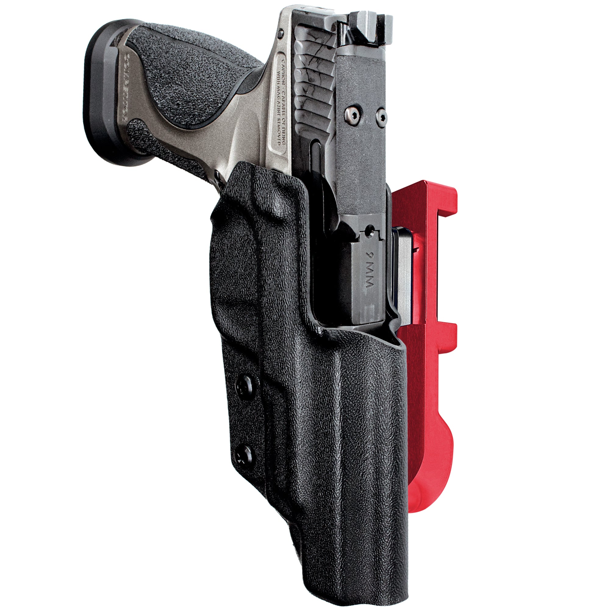 S&W M&P9 Competitor IDPA Quick Mount Holster with Red Belt Attachment, Black Holster Shell