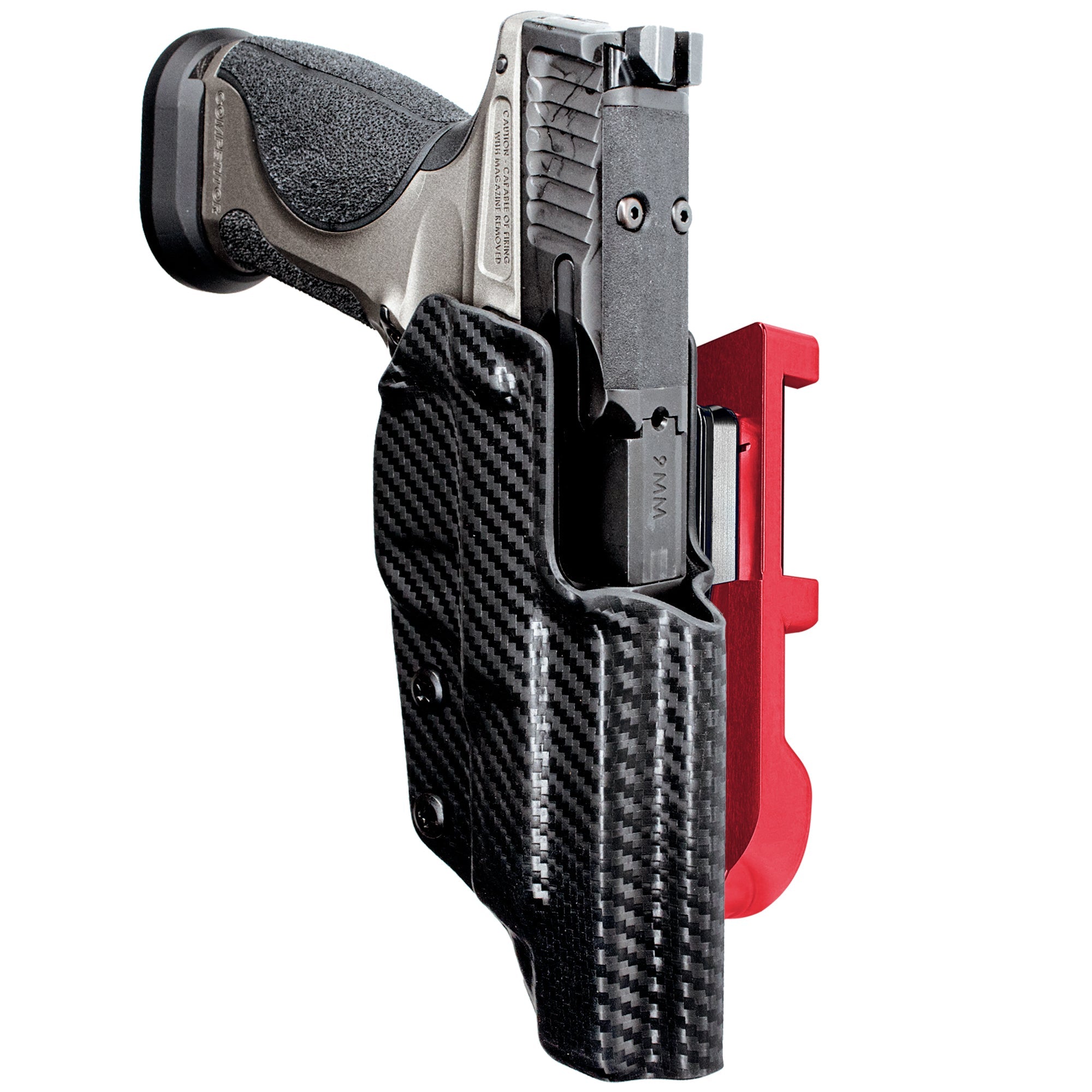 S&W M&P9 Competitor IDPA Quick Mount Holster with Red Belt Attachment, Carbon Fiber Holster Shell