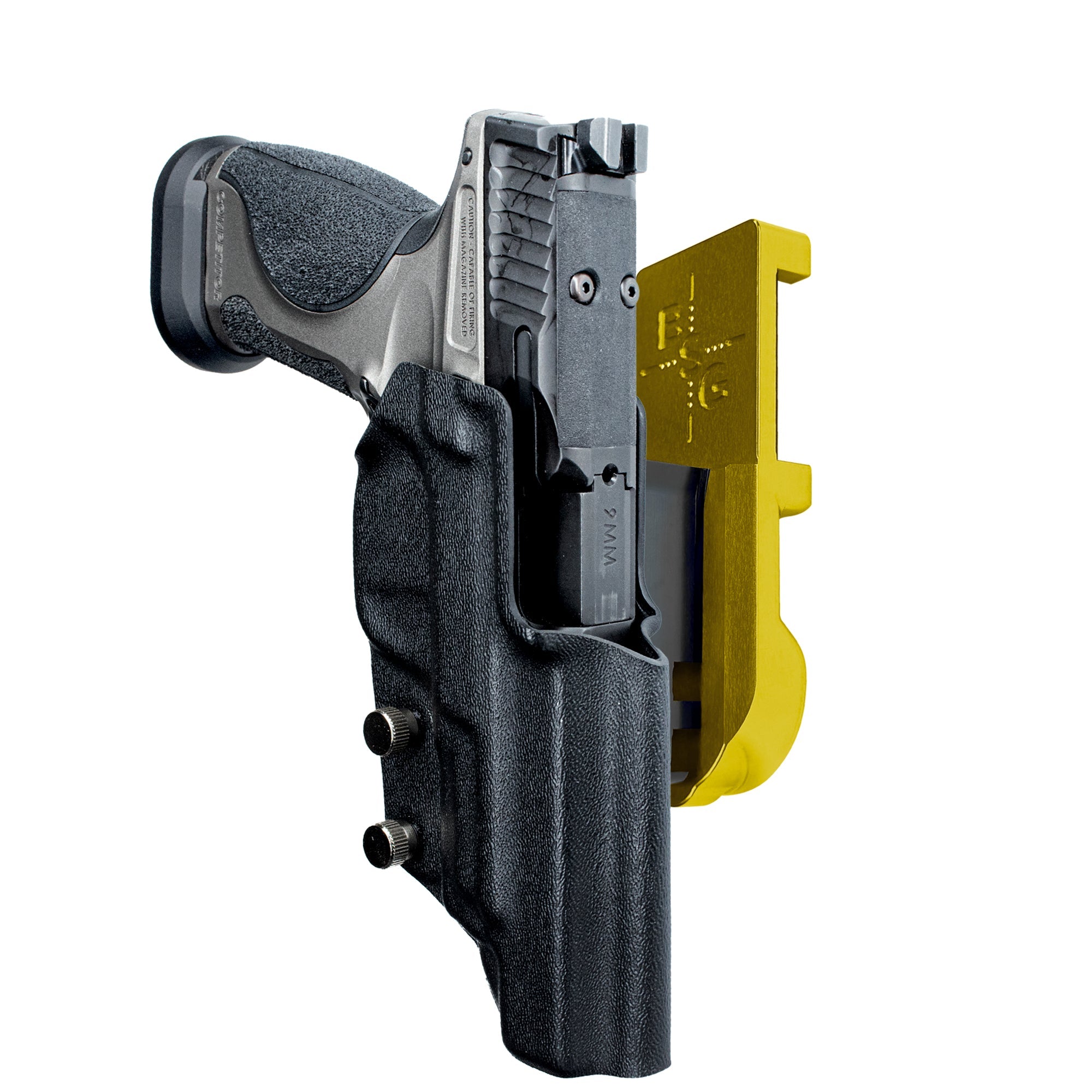 S&W M&P9 Competitor IPSC/USPA Quick Mount Holster with 24K Gold Belt Attachment, Black Holster Shell