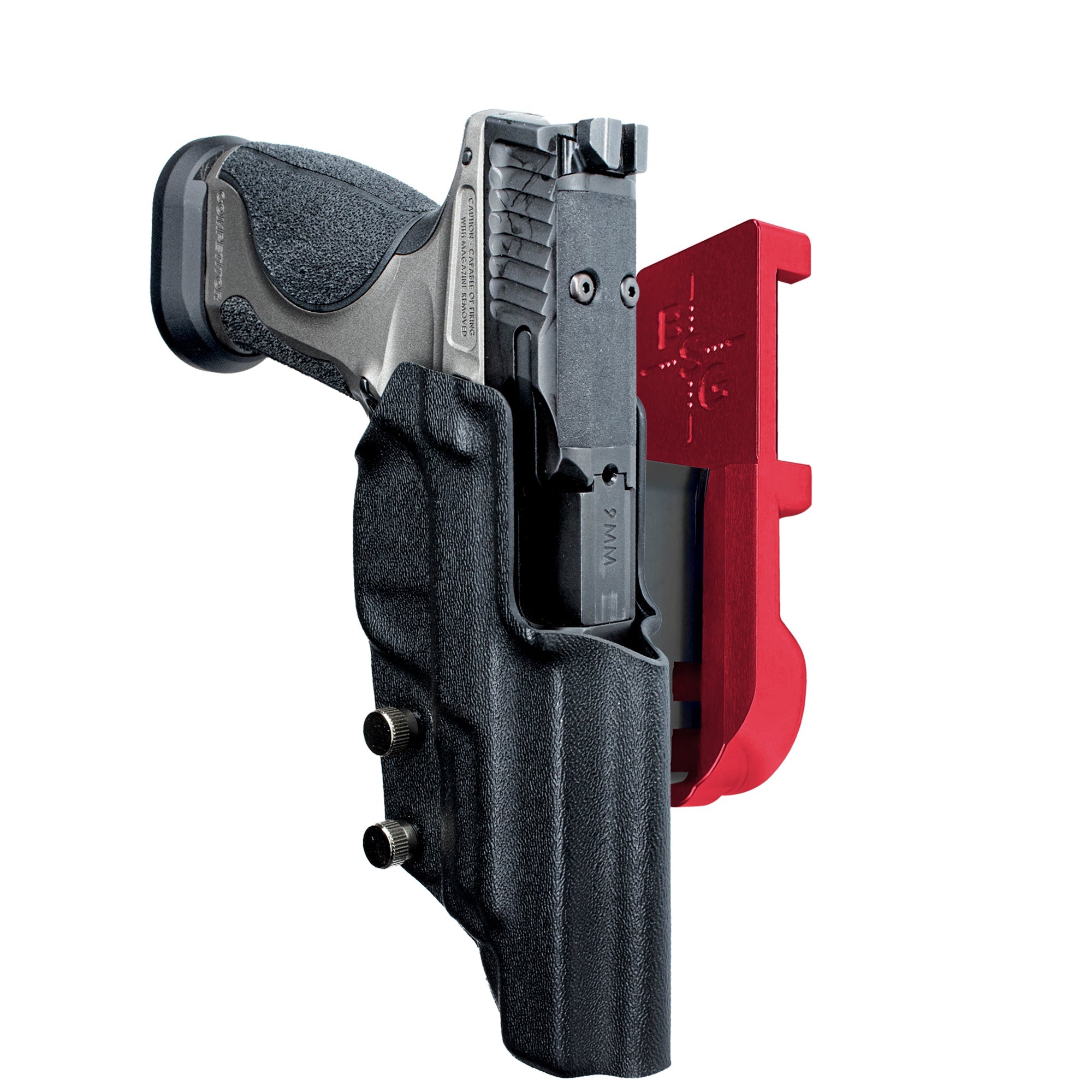 S&W M&P9 Competitor IPSC/USPA Quick Mount Holster with Red Belt Attachment, Black Holster Shell