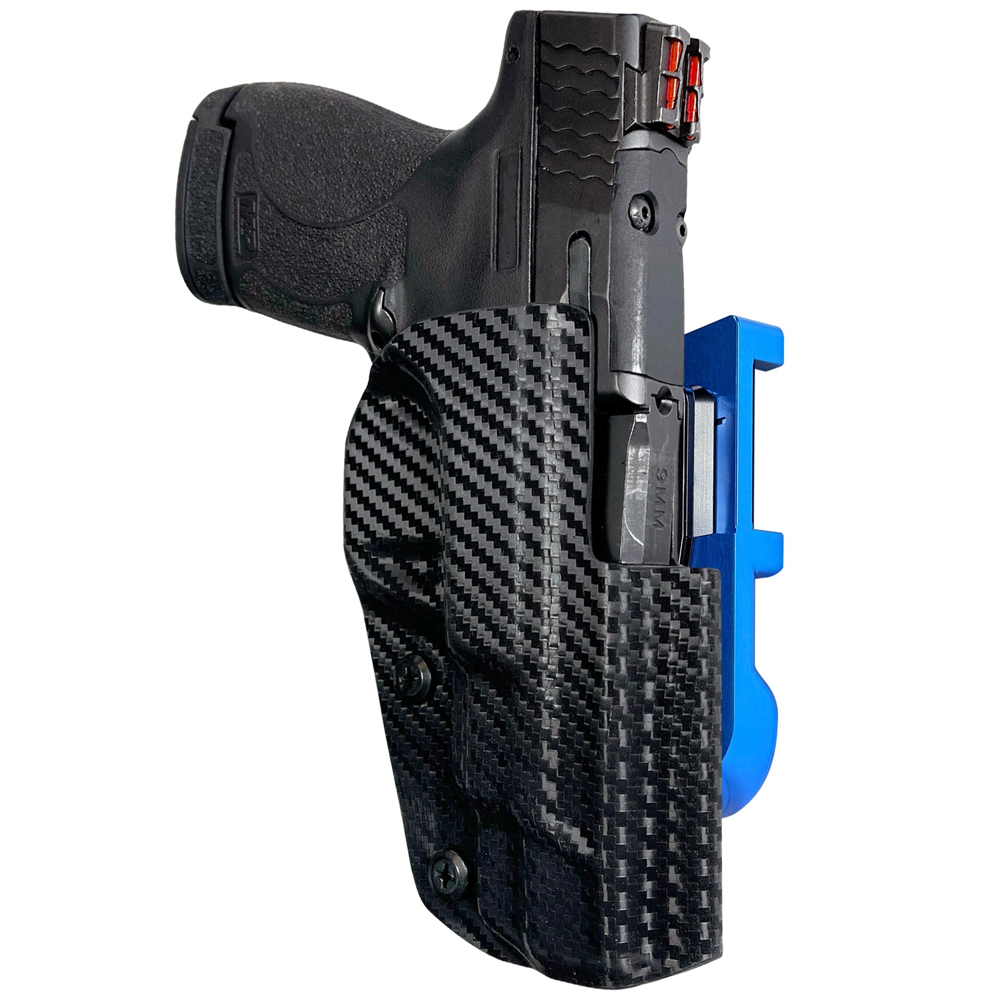 BLANK IDPA Quick Mount Holster with Blue Belt Attachment, Carbon Fiber Holster Shell