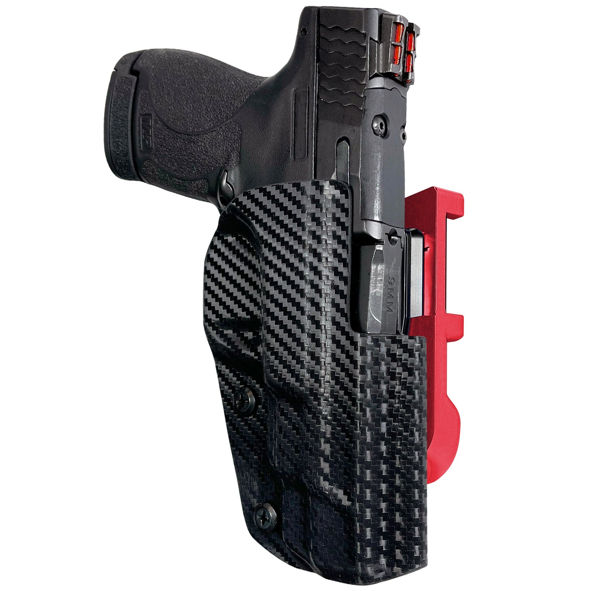 BLANK IDPA Quick Mount Holster with Red Belt Attachment, Carbon Fiber Holster Shell