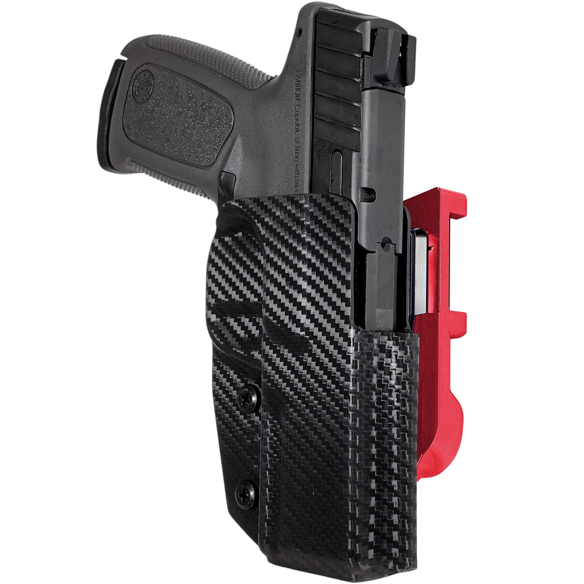 S&W SD9/SD9 VE IDPA Quick Mount Holster with Red Belt Attachment, Carbon Fiber Holster Shell