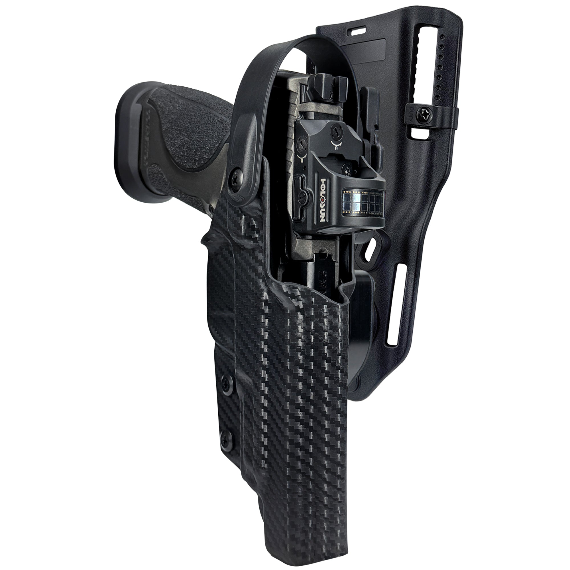 Level II Duty Drop and Offset Holster for S&W MP9 Competitor in Carbon Fiber
