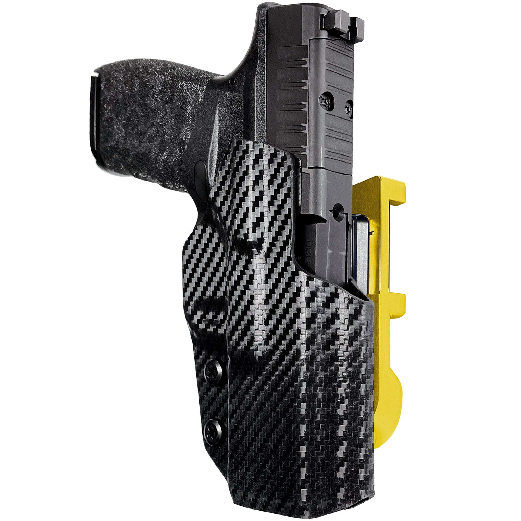 Springfield Hellcat Pro IDPA Quick Mount Holster with 24K Gold Belt Attachment, Carbon Fiber Holster Shell
